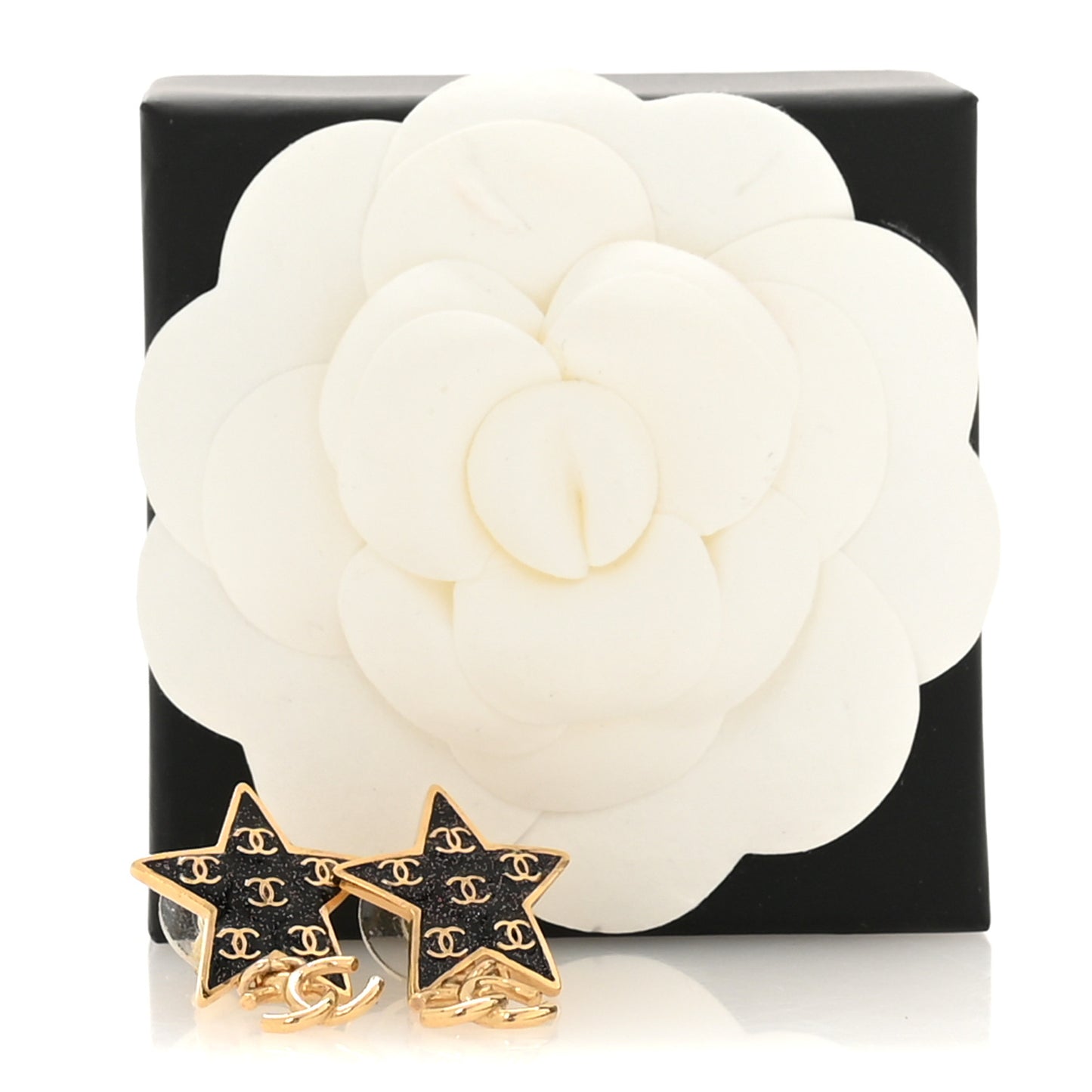Metal Glitter Sparkle CC Star Drop Earrings Gold Navy Multicolor