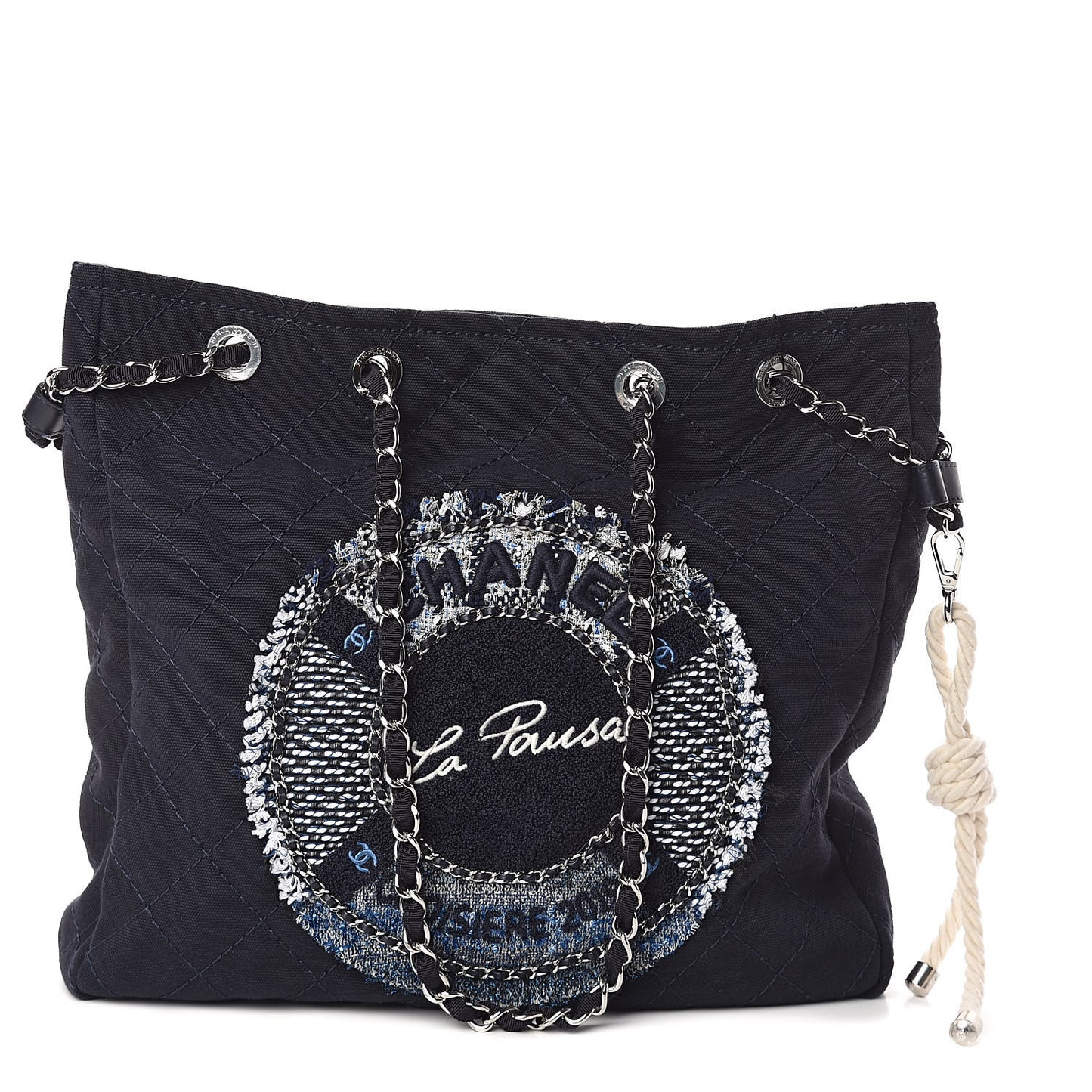 Canvas Quilted La Pausa Large Shopping Tote Navy