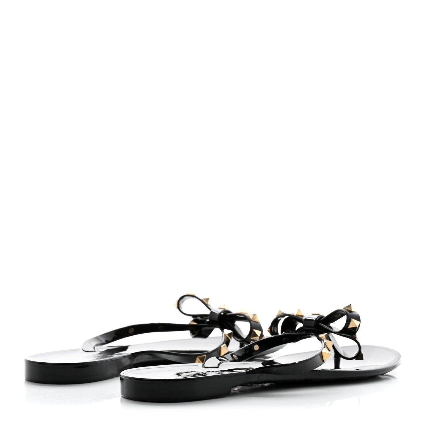PVC Jelly Rockstud Bow Thong Sandals 41 Black