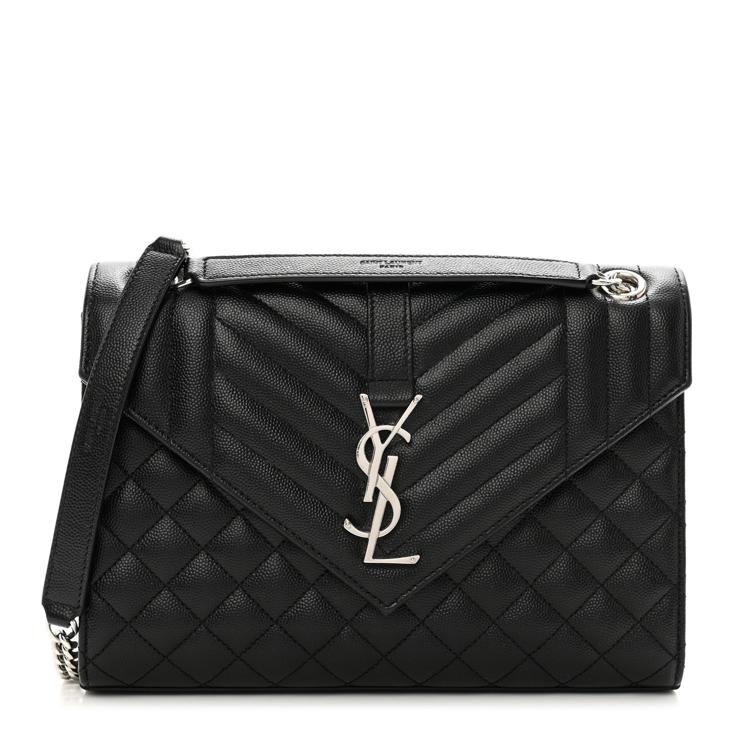 Grain De Poudre Textured Mixed Matelasse Triquilt Medium Monogram Satchel Black