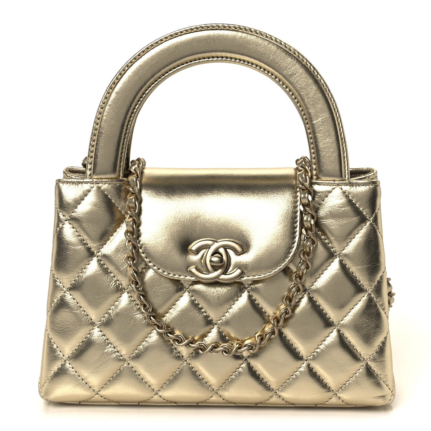 Chanel Metallic Shiny Aged Calfskin Quilted Nano Kelly Shopper
