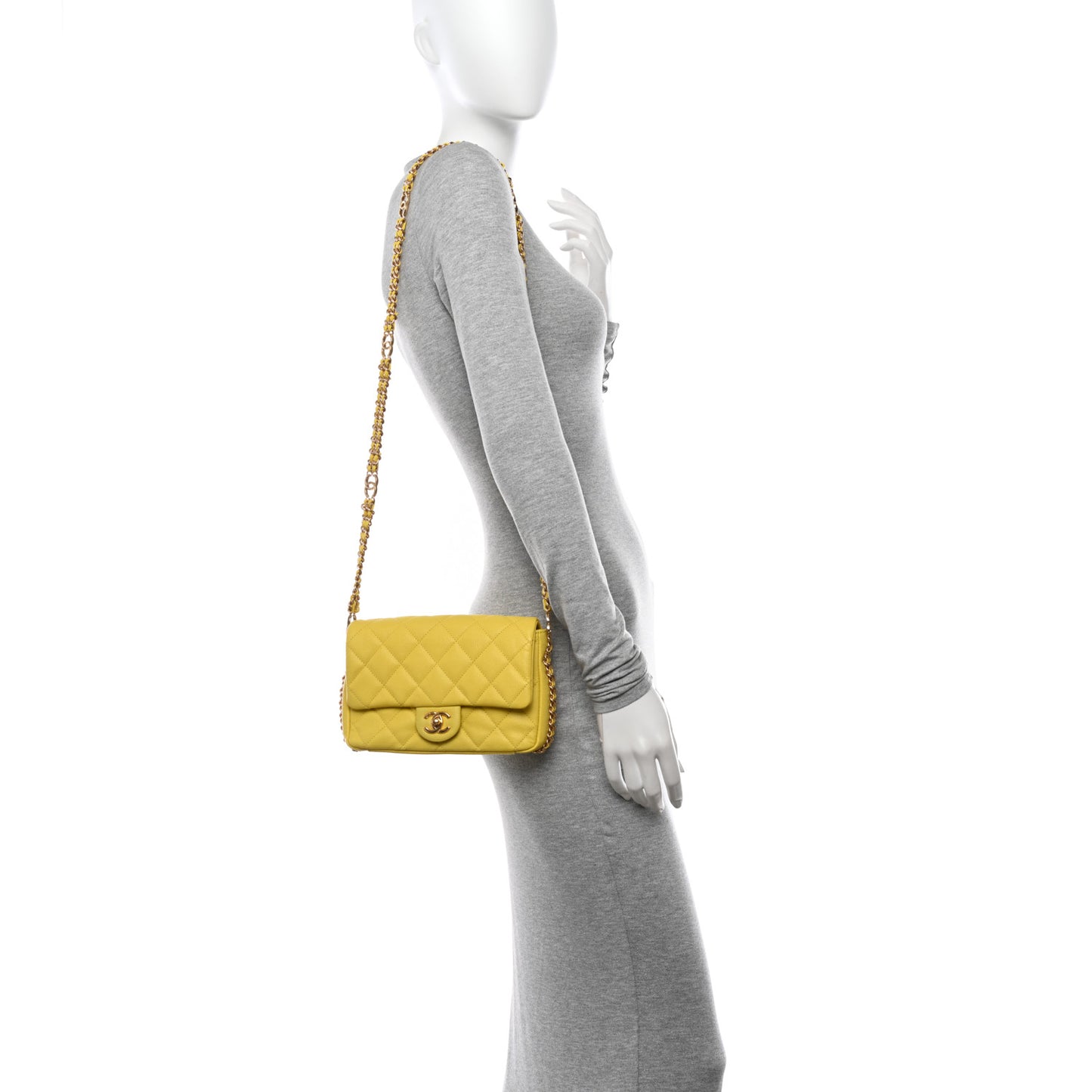 Caviar Quilted Mini CC You Flap Yellow