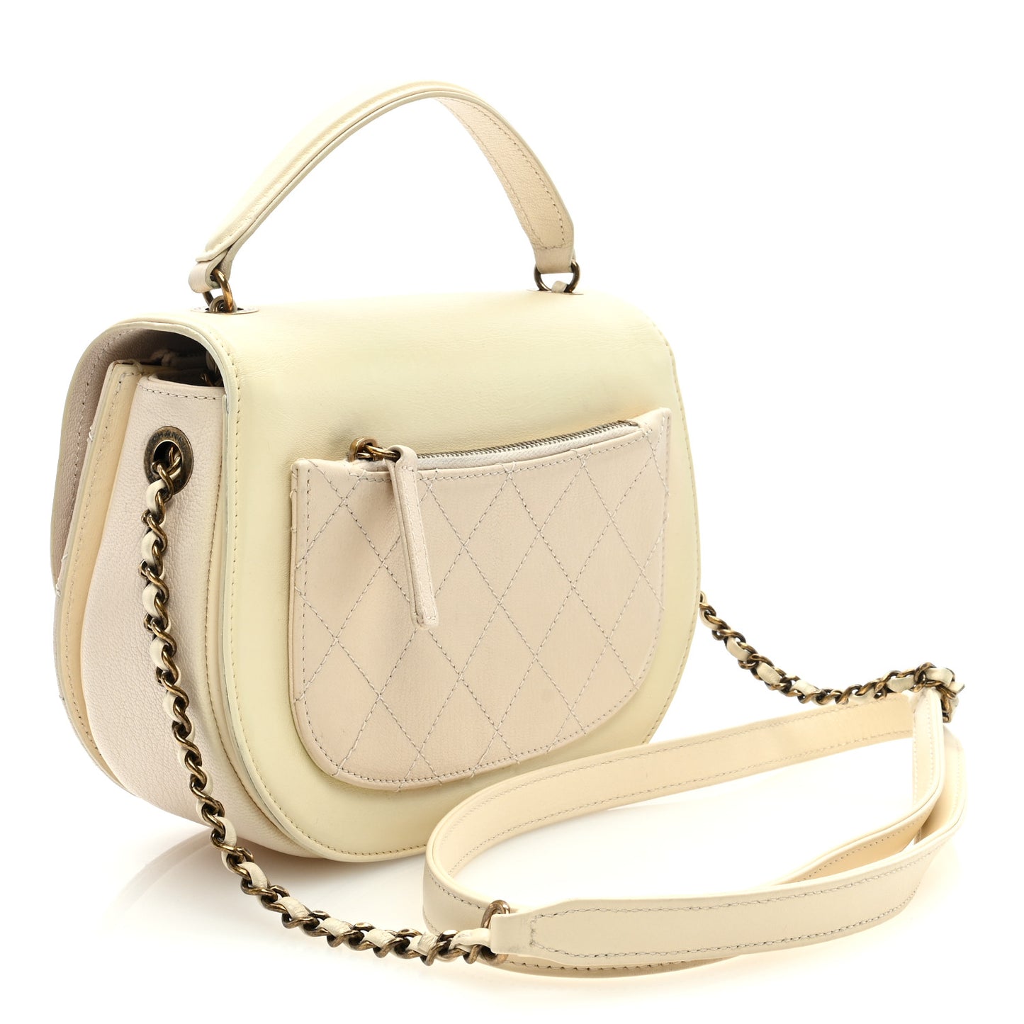 Shiny Calfskin Goatskin Quilted Small Coco Curve Messenger Flap White