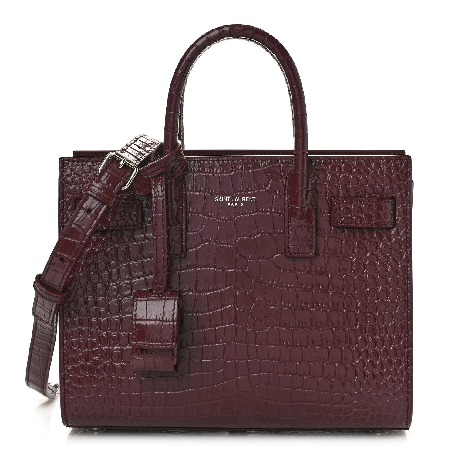Saint Laurent Calfskin Crocodile Embossed Nano Sac de Jour Bordeaux 1 of 8