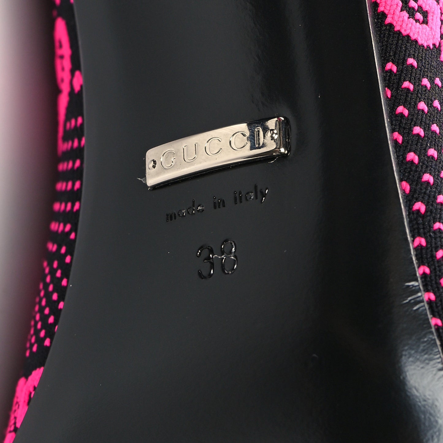 Technical Jersey Knit GG Monogram Square G 75mm Ankle Boots 38 Black Neon Fucsia