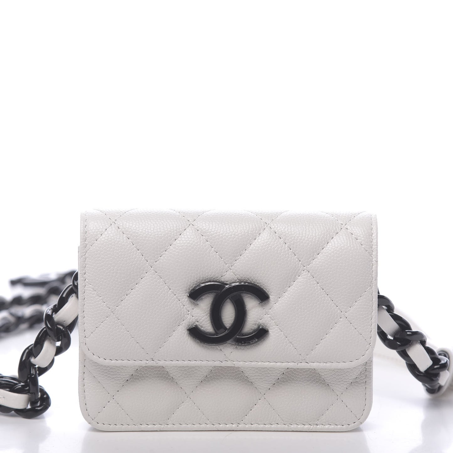 Caviar Quilted My Everything Belt Flap Card Holder White