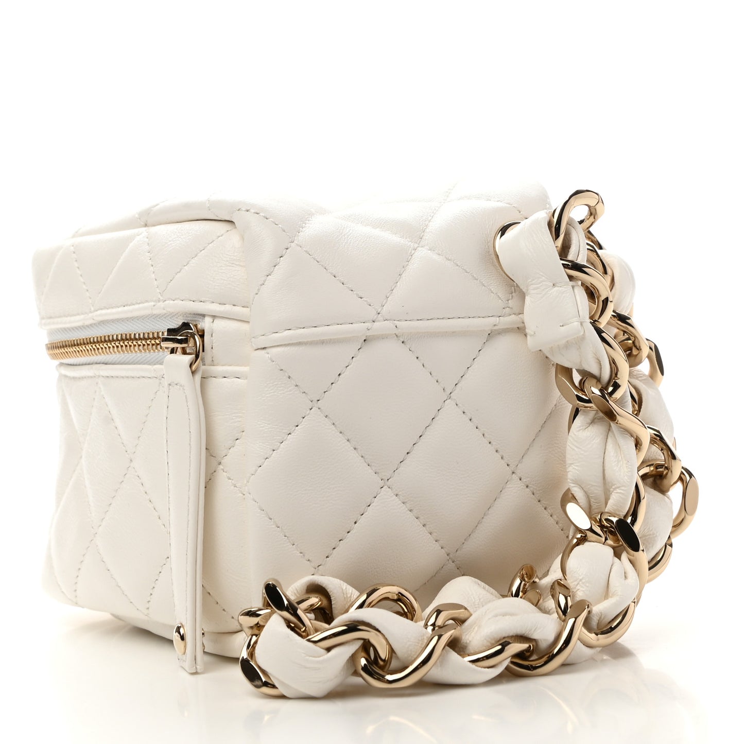 Lambskin Quilted Clutch With Handle White