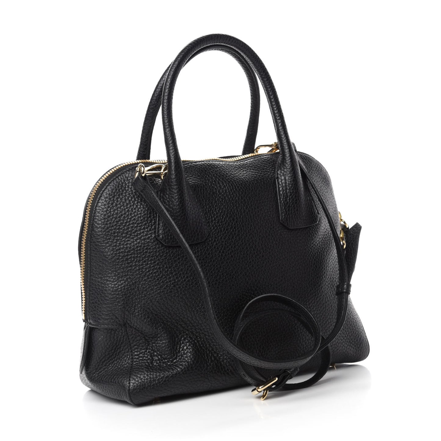 London Grainy Calfskin Small Greenwood Bowling Bag Black