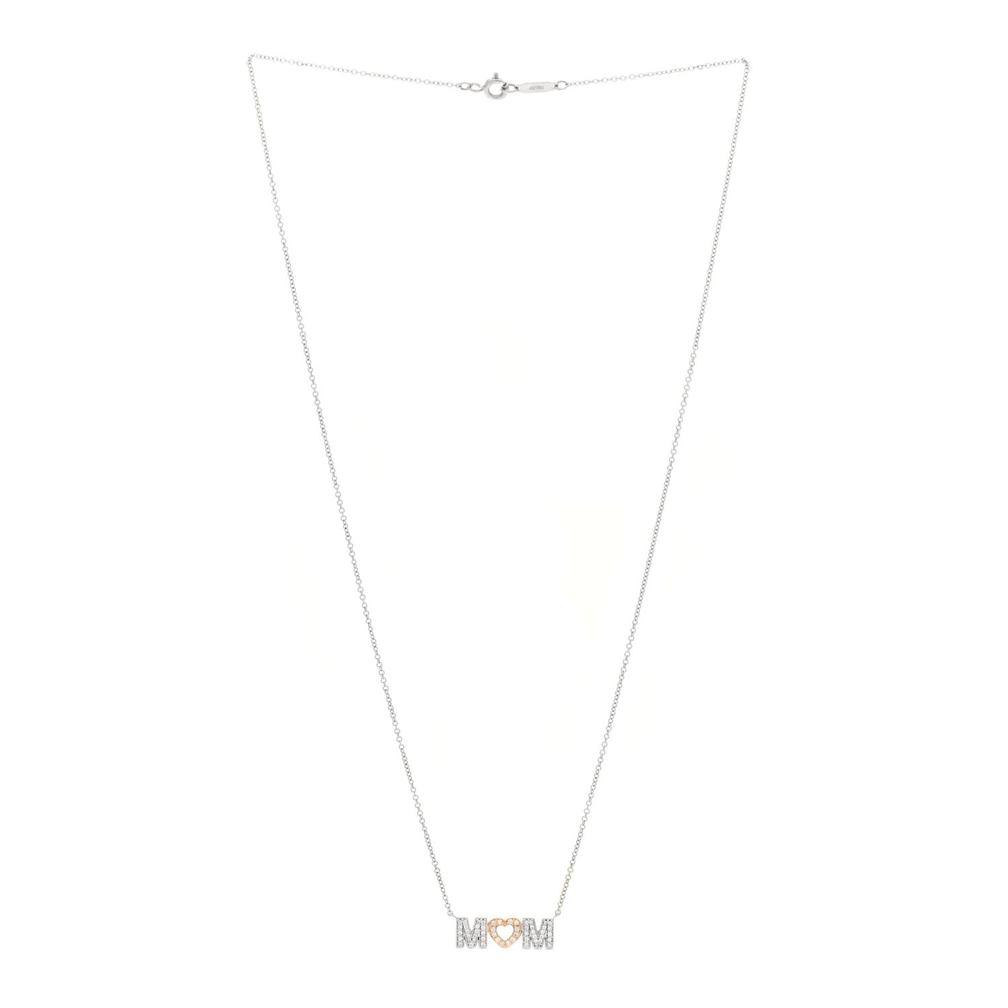 18K White Rose Gold Diamond MOM Pendant Necklace