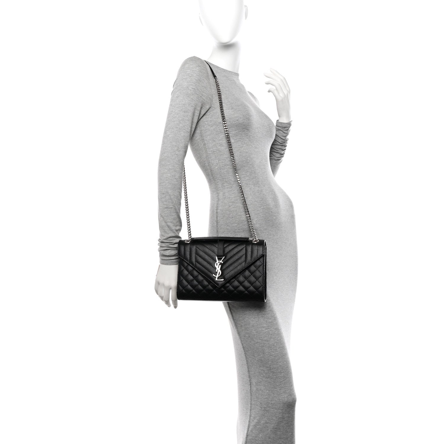 Saint Laurent Grain De Poudre Textured Mixed Matelasse Triquilt Medium Monogram Satchel Black 2 of 11