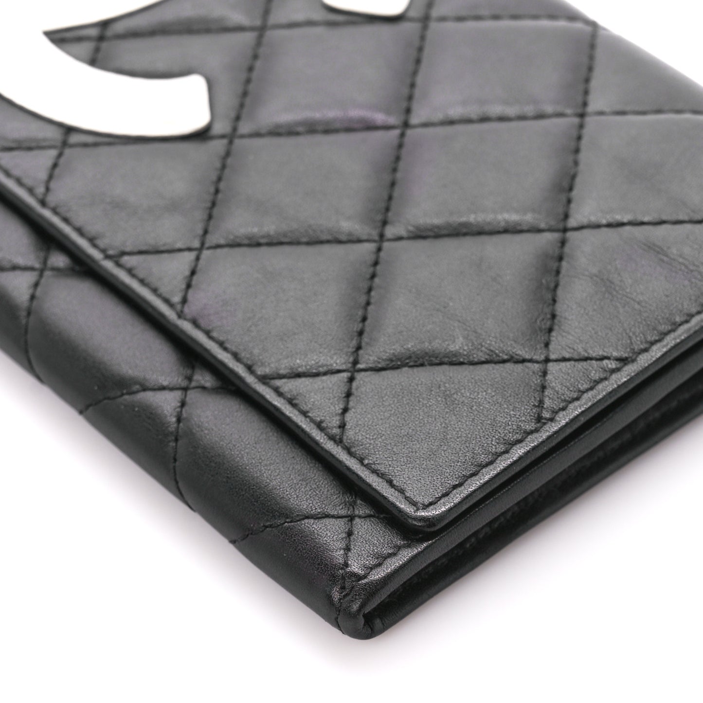 Calfskin Quilted Cambon Flap Wallet Black White