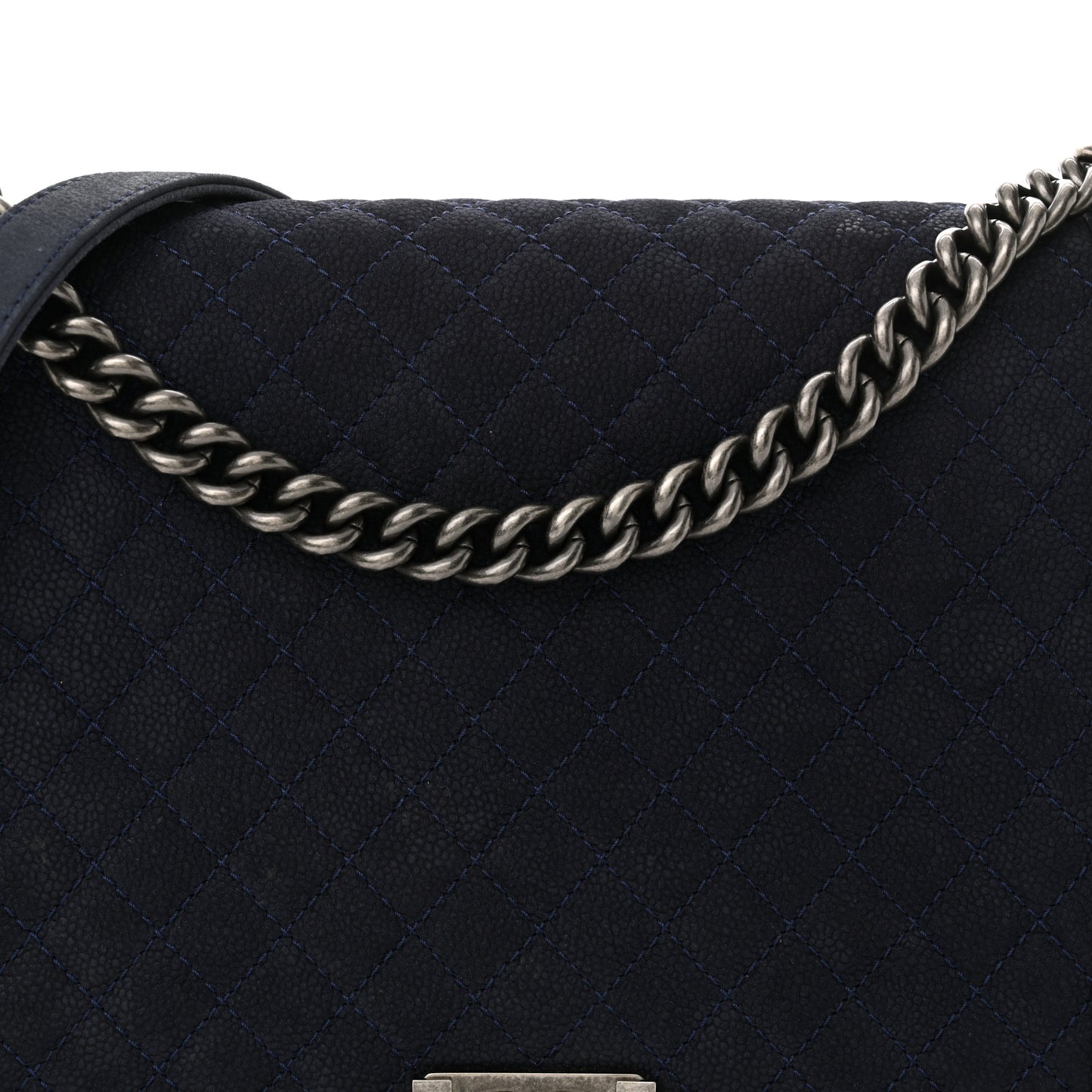 Iridescent Caviar Quilted Large Boy Flap Navy Blue
