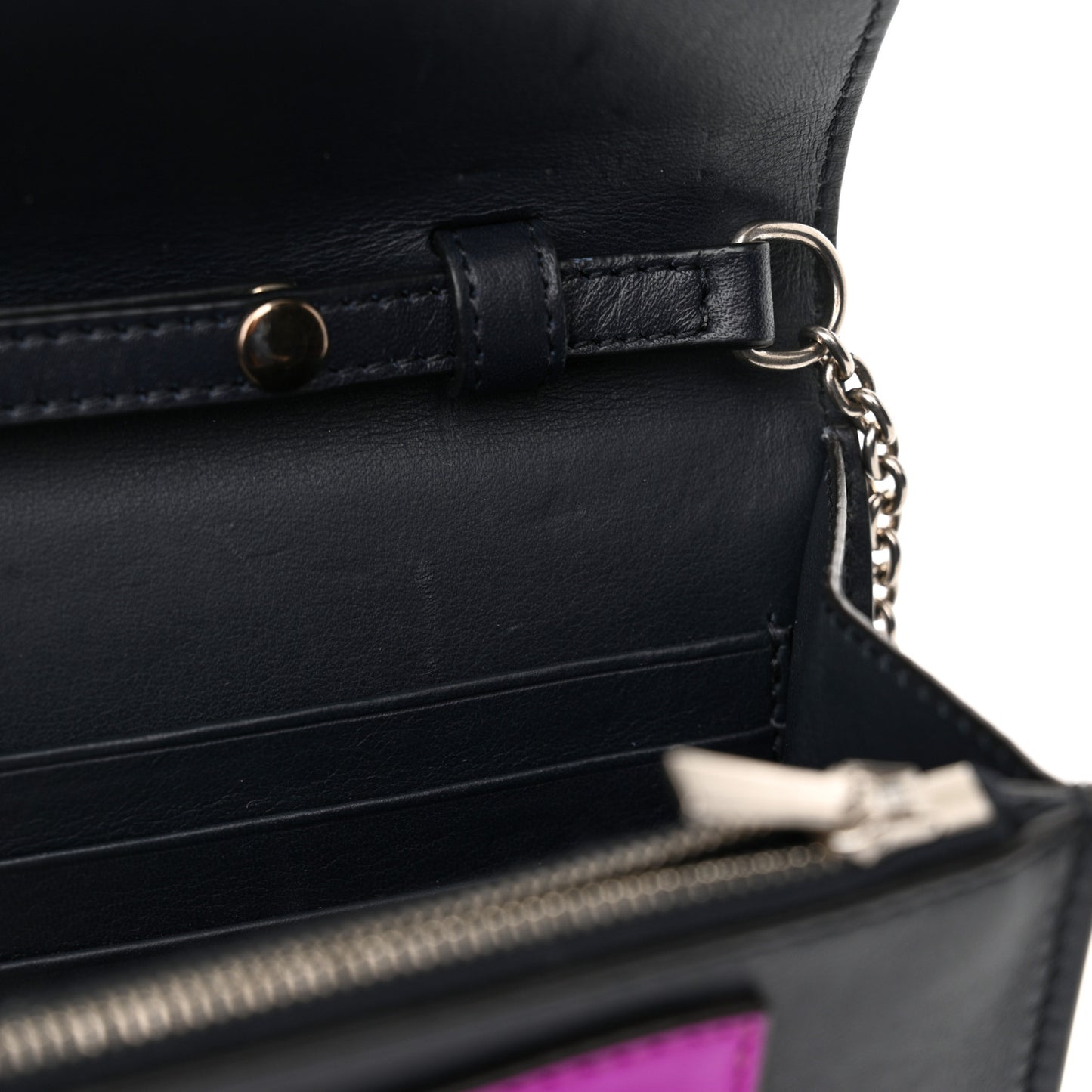 Smooth Calfskin Tri-Color Clutch on a Chain Black