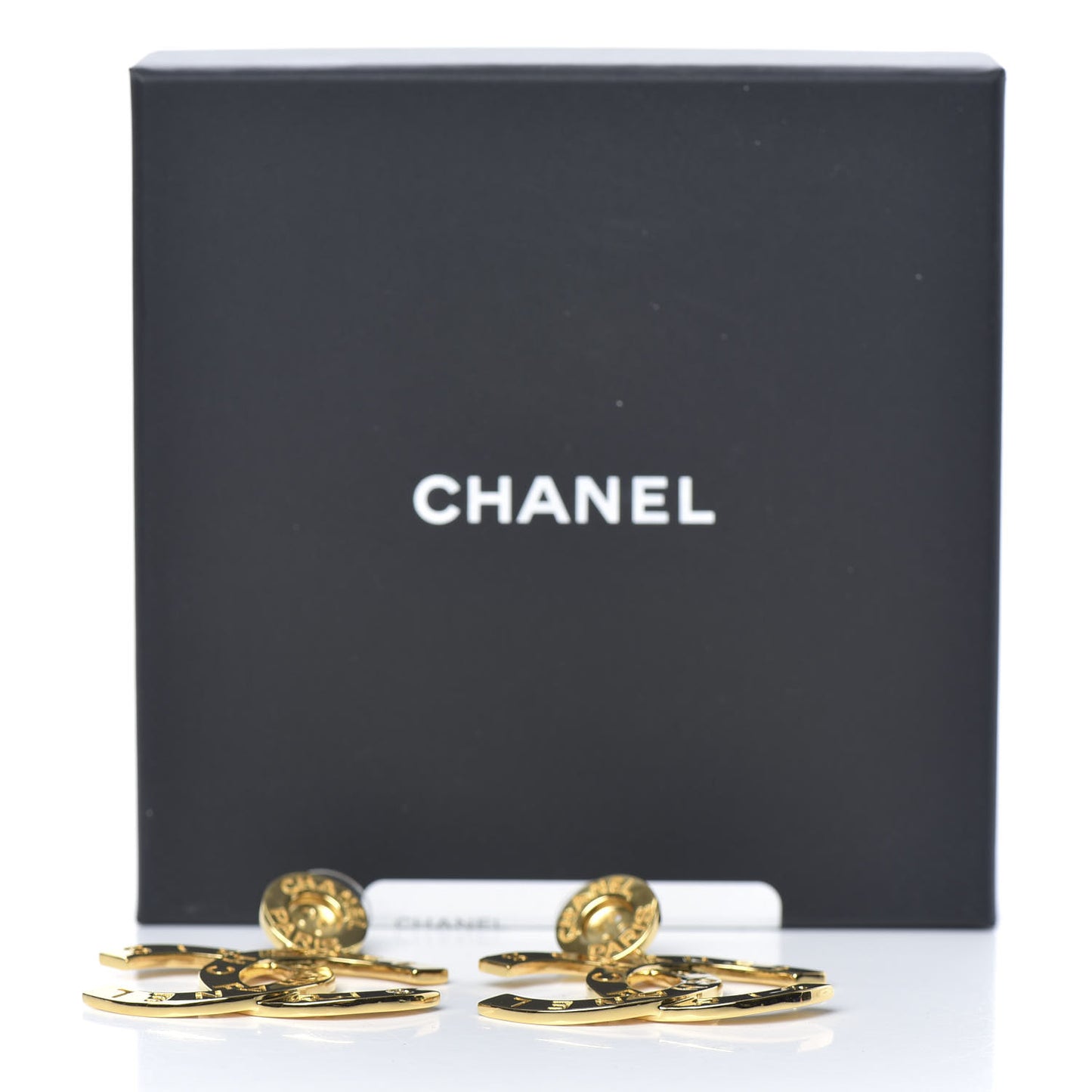 Metal Large Paris Button Earrings Gold