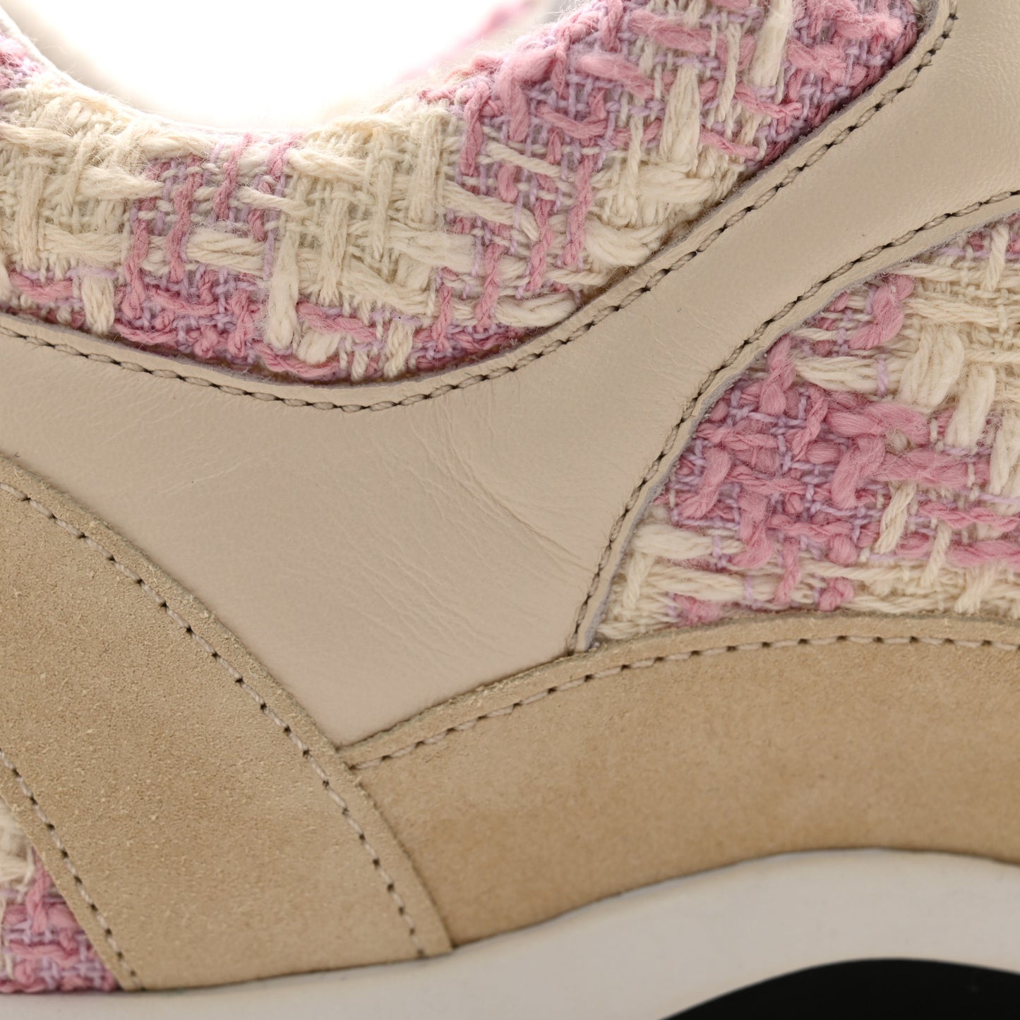 Tweed Suede Calfskin Womens CC Sneakers 40 Pink Ecru