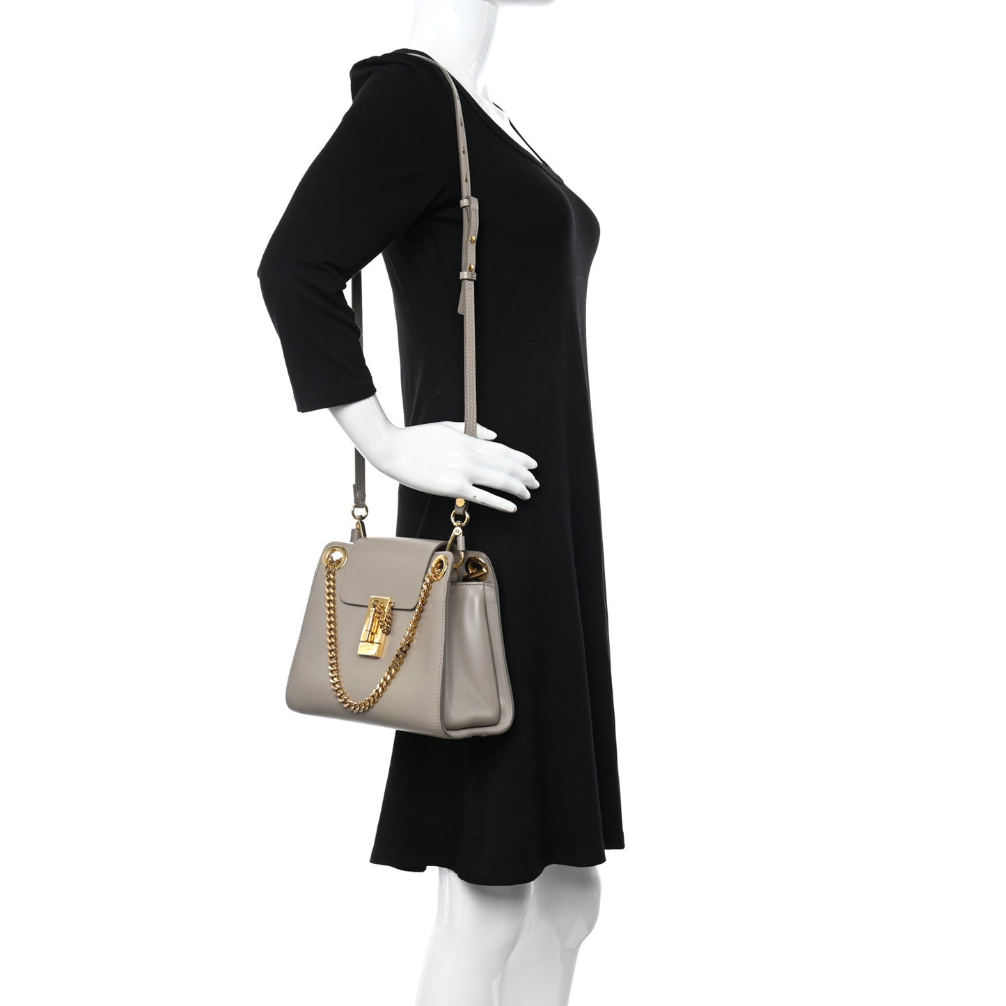 Shiny Calfskin Mini Annie Shoulder Bag Motty Grey