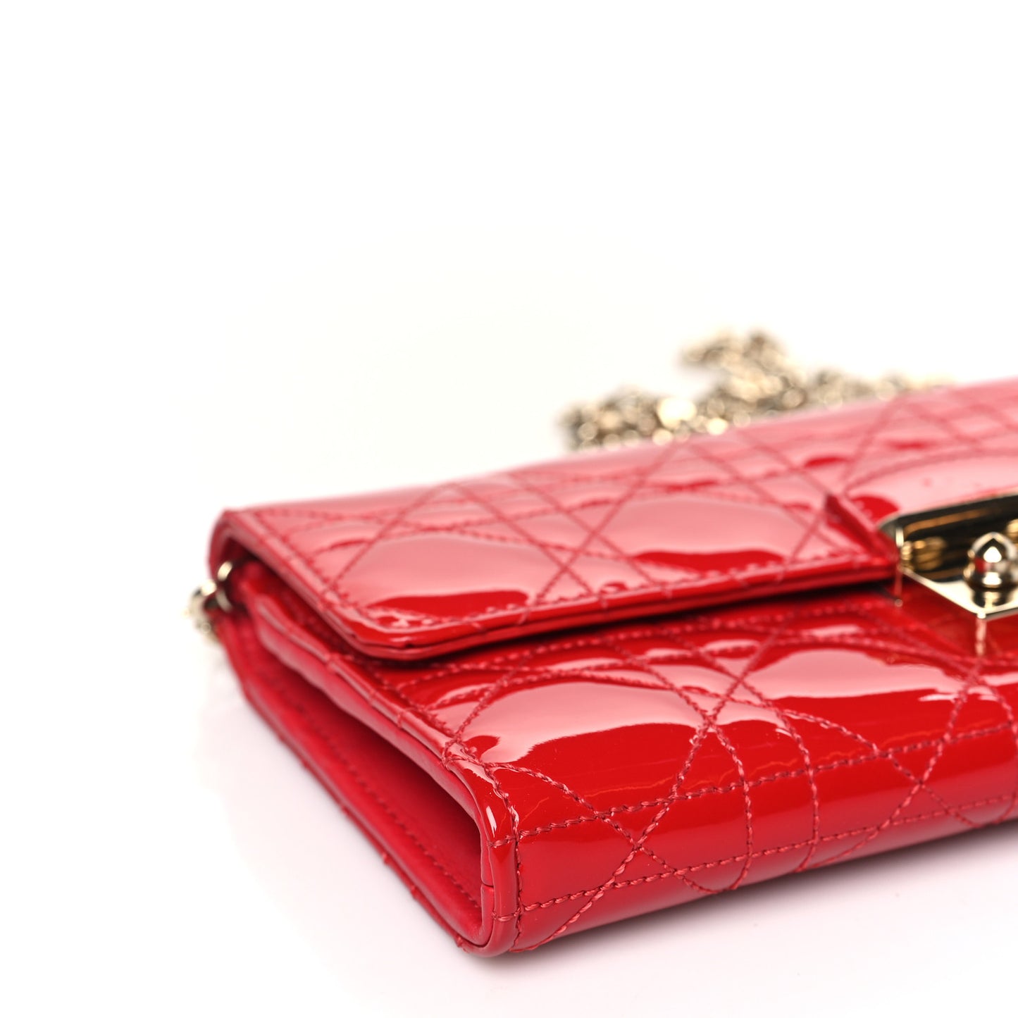 Patent Cannage Miss Dior Chain Wallet Red