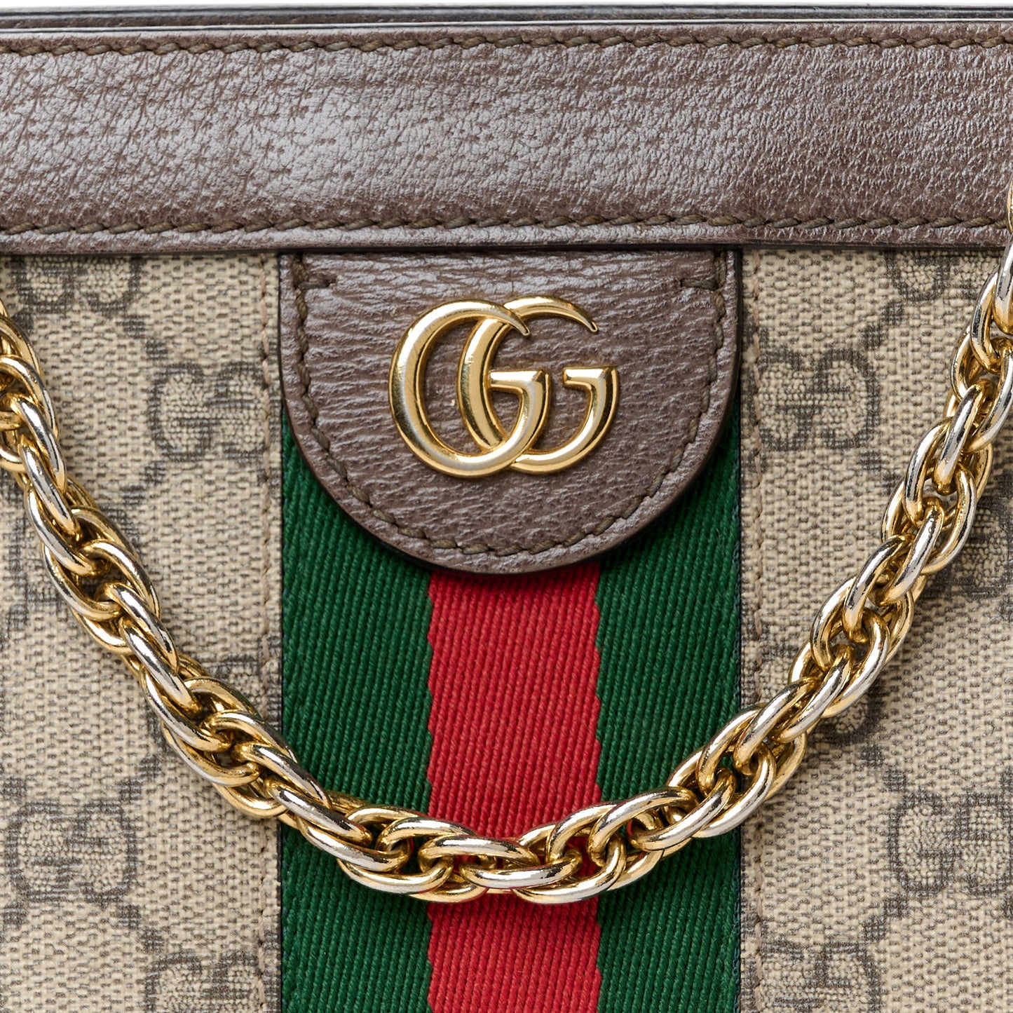 GG Supreme Monogram Web Small Ophidia Chain Shoulder Bag Brown