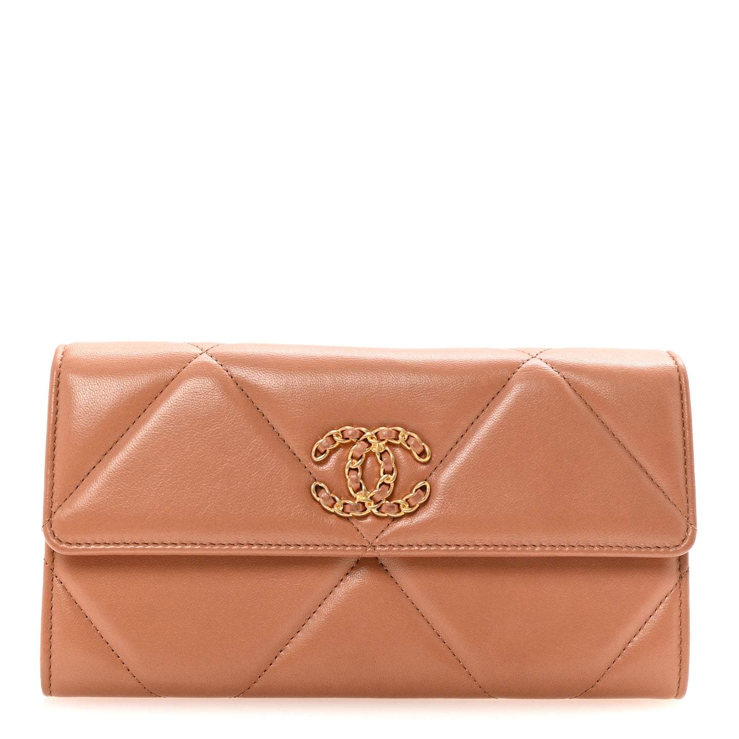 Lambskin Quilted Chanel 19 Flap Wallet Brown