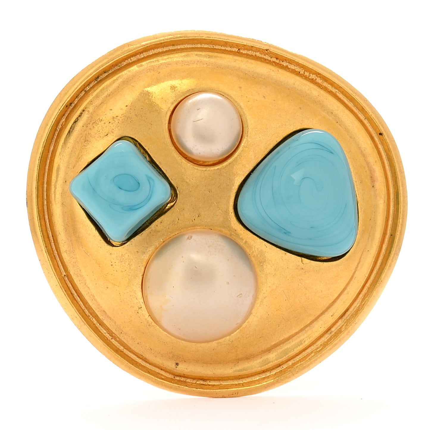 Pearl Turquoise Brooch Gold