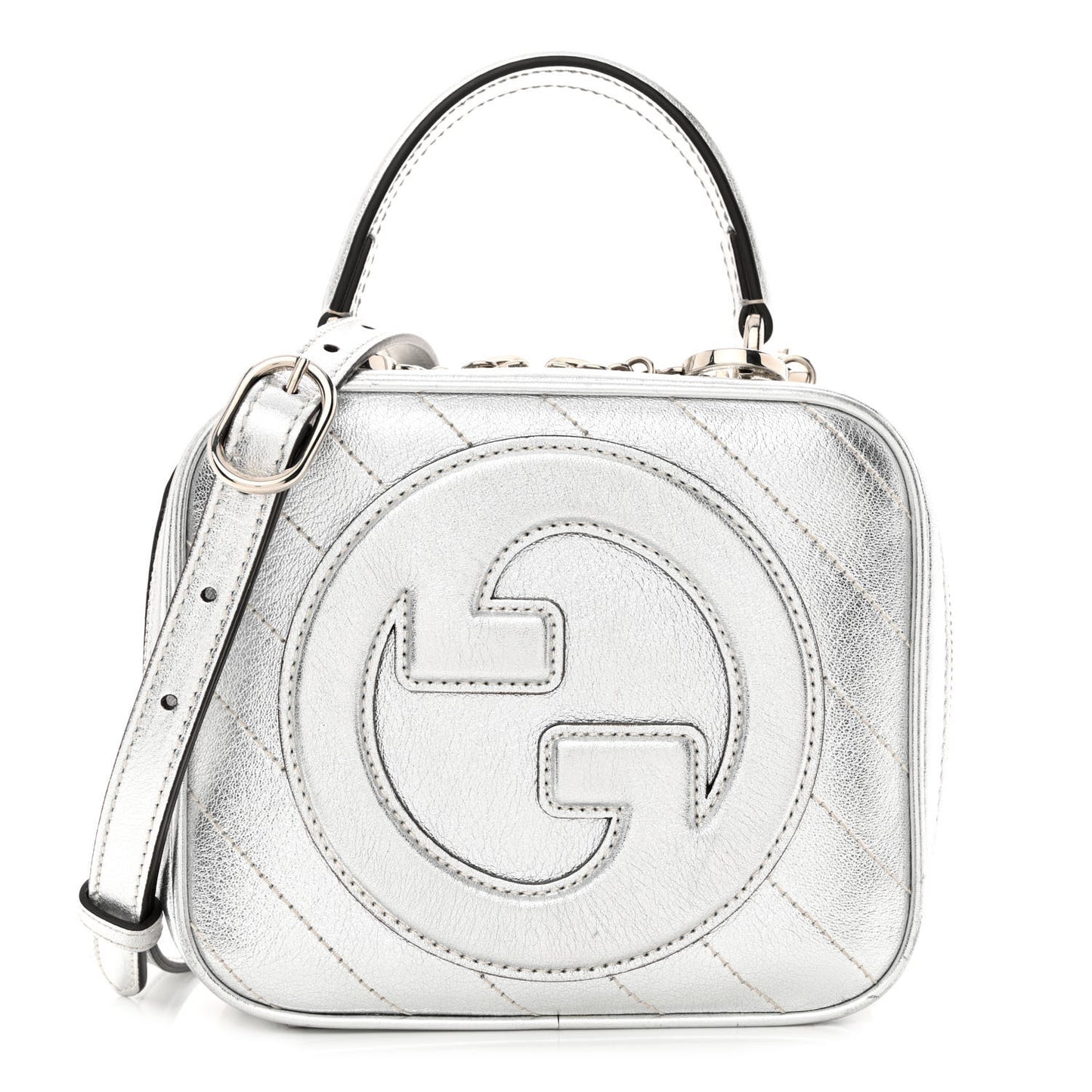 Metallic Sakai Be Green Calfskin Diagonal Stitched Blondie Top Handle Bag Silver