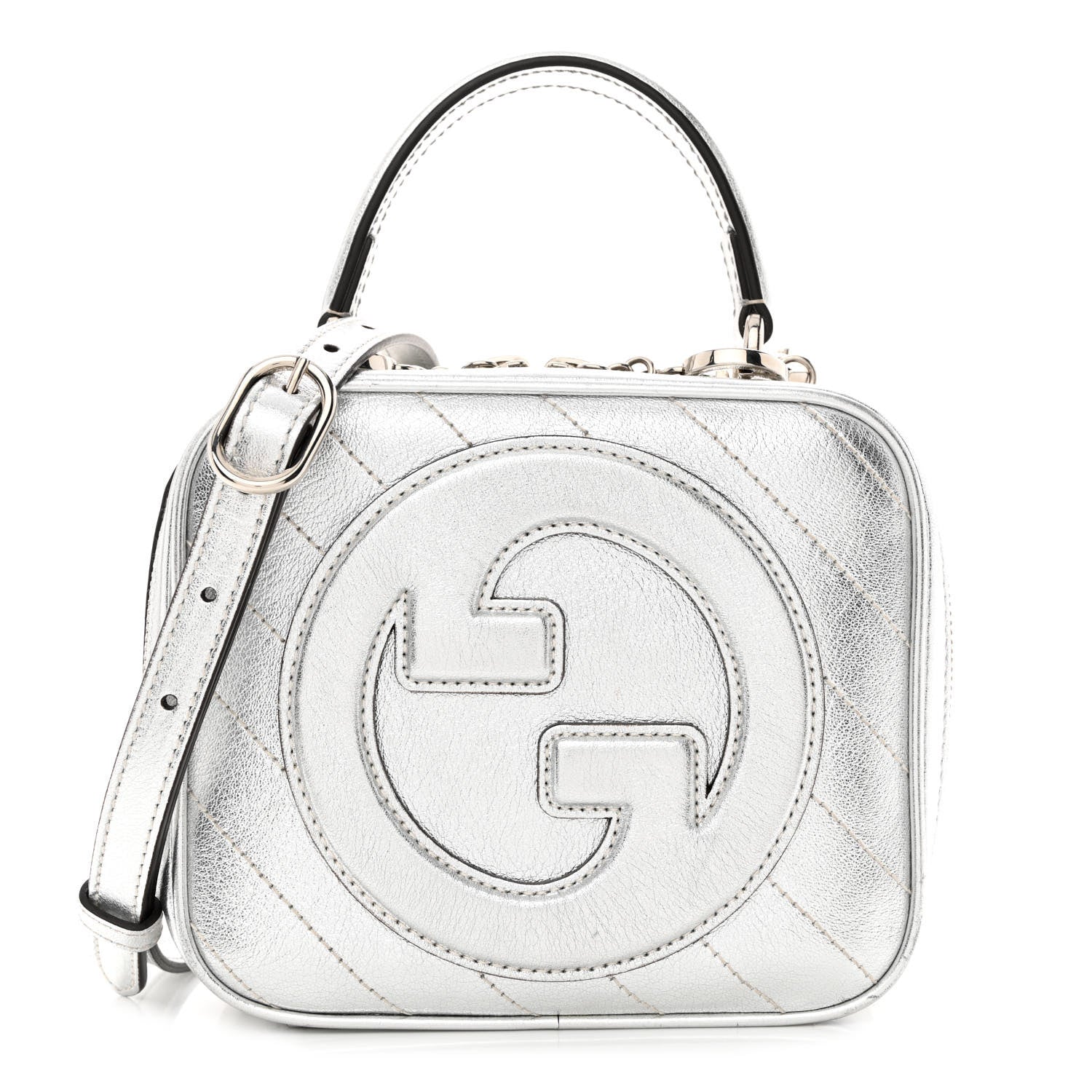 Gucci Metallic Sakai Be Green Calfskin Diagonal Stitched Blondie Top Handle Bag Silver 1 of 14