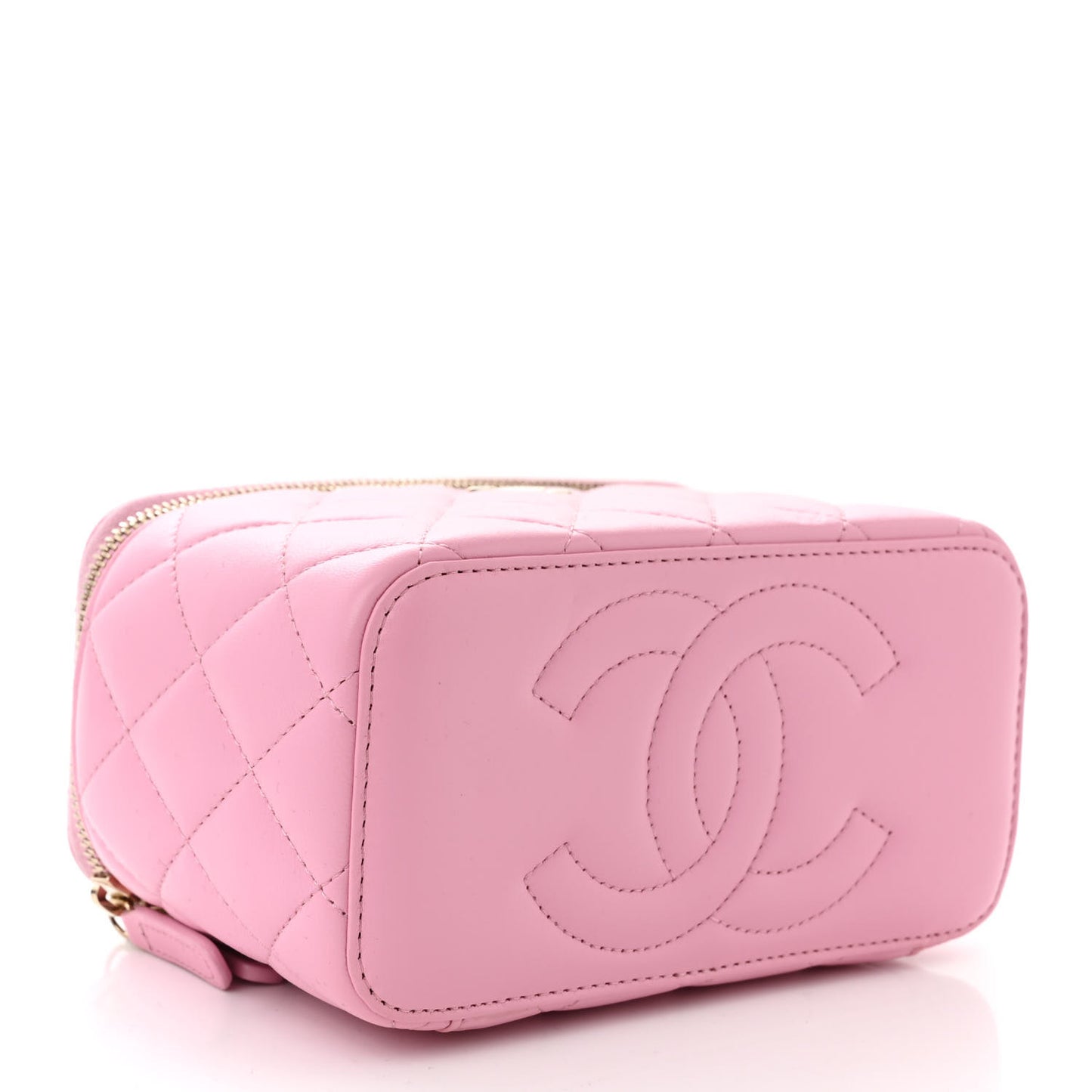 Lambskin Quilted Small Top Handle Vanity Case With Chain Lilac Light Green