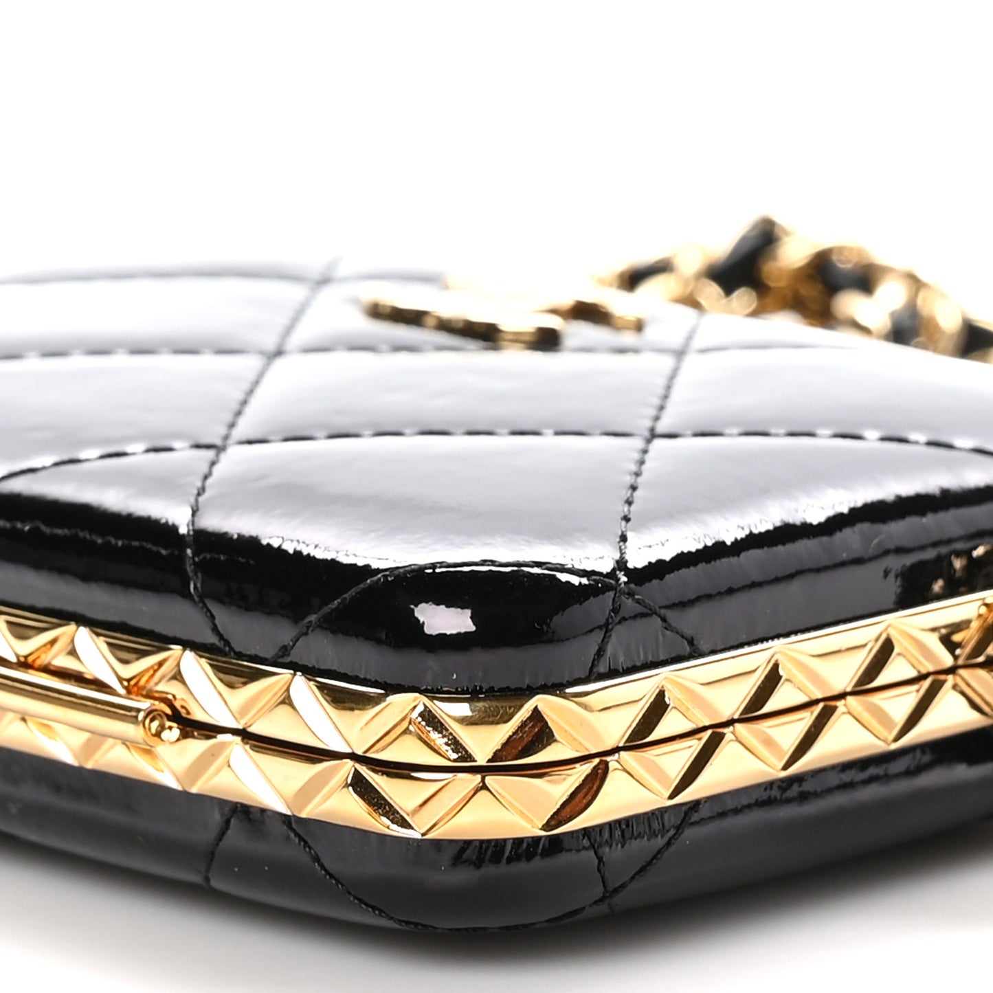 Glazed Goatskin Quilted Small Box With Chain Black