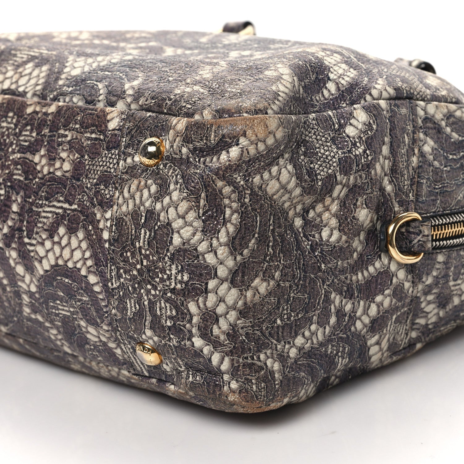 Prada Cervo Lux Print Lace Bauletto Bag Talco 10 of 12