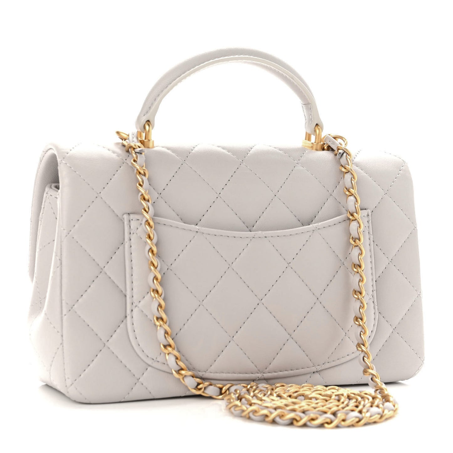 Lambskin Quilted Mini Top Handle Rectangular Flap Grey
