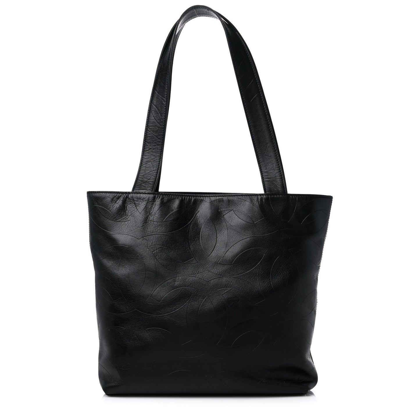 Calfskin Embossed CC Shoulder Bag Black