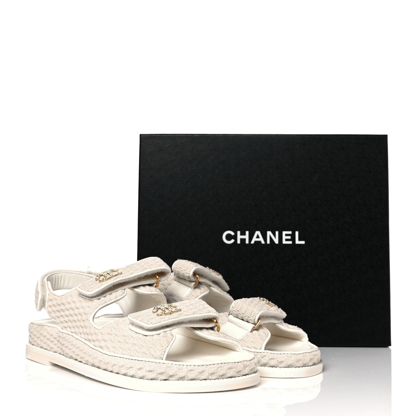 Knit Fabric Velcro Dad Sandals 41 Ivory