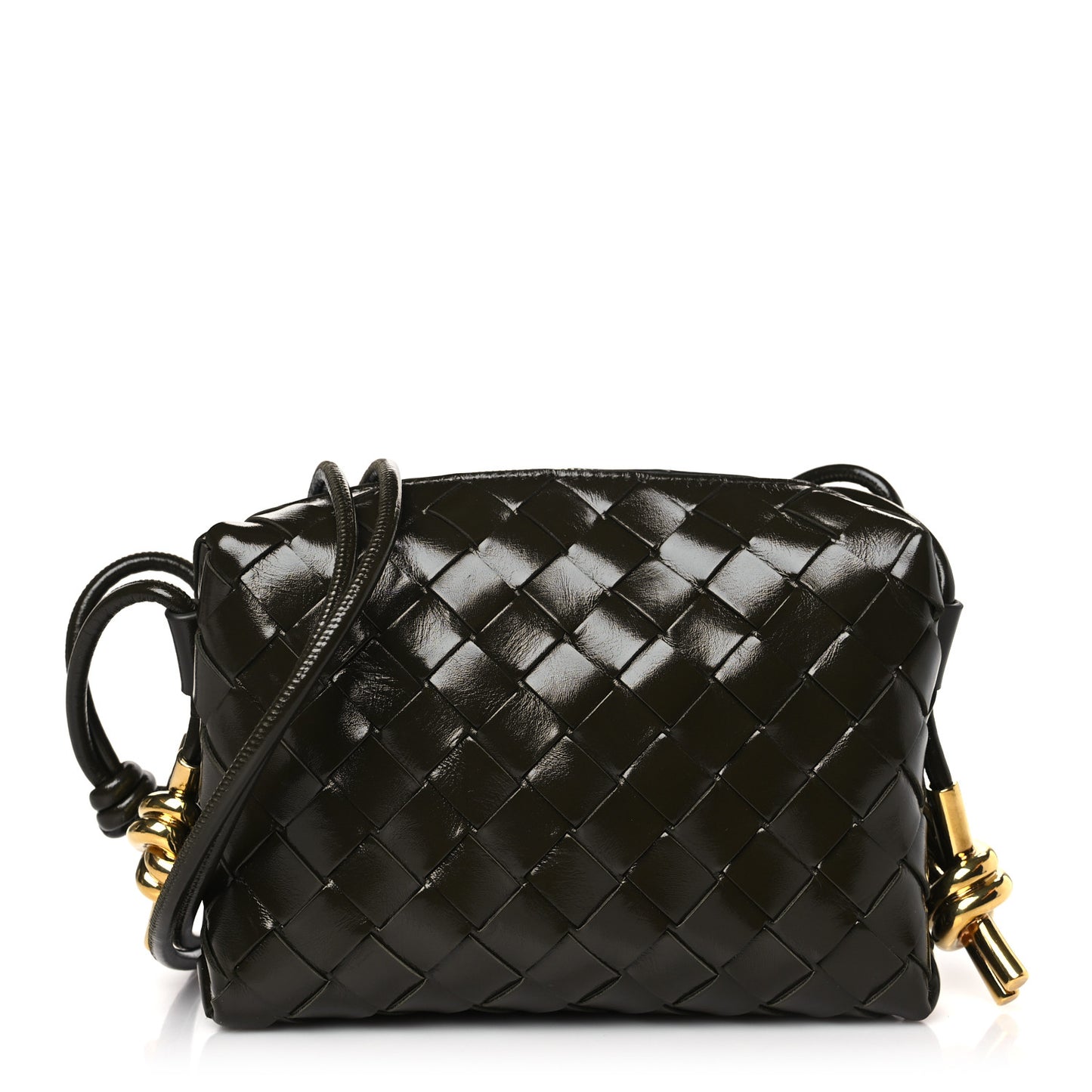 Polished Nappa Intrecciato Knot Mini Loop Camera Bag Kaki