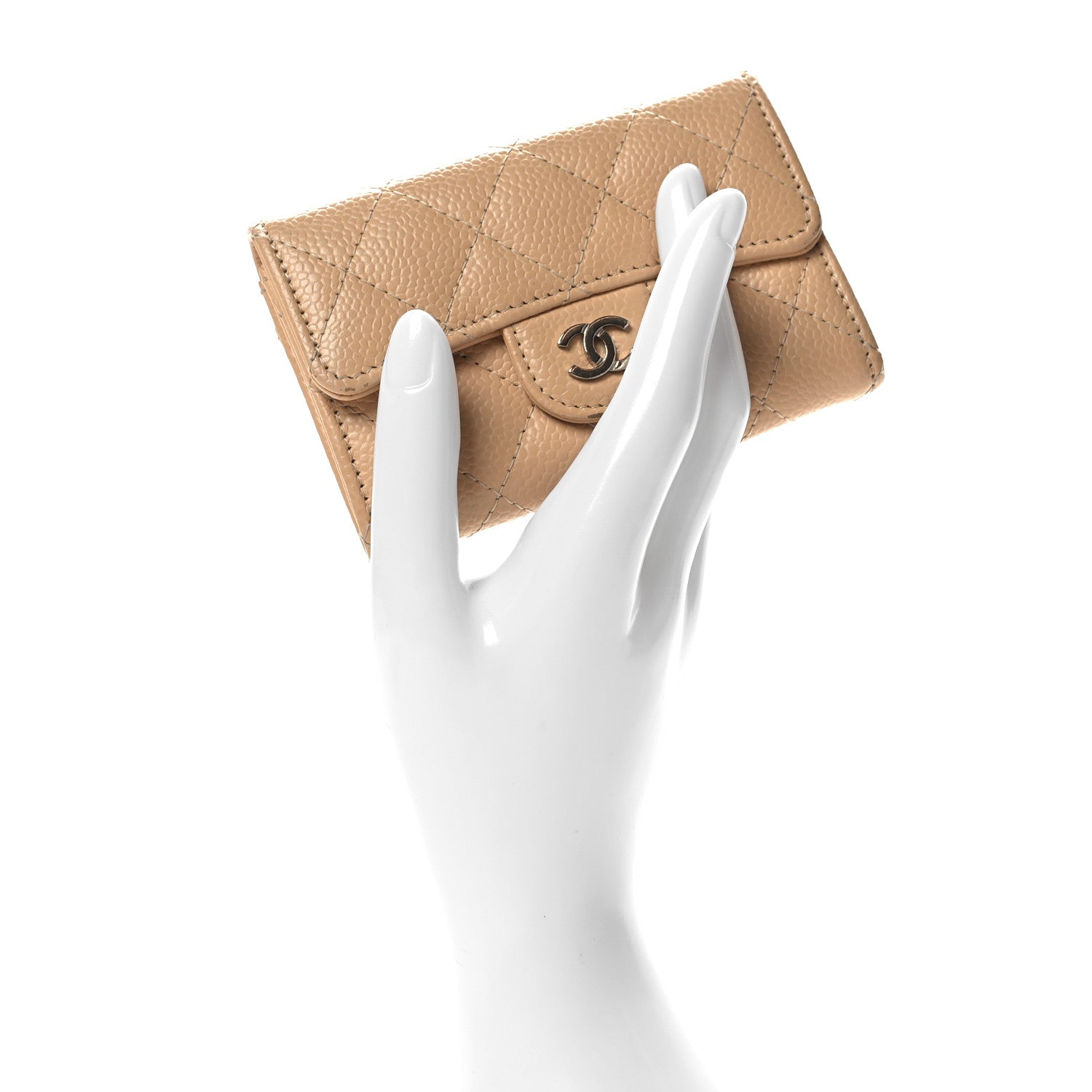 Chanel Caviar Quilted Flap Card Holder Wallet Beige 2 of 10