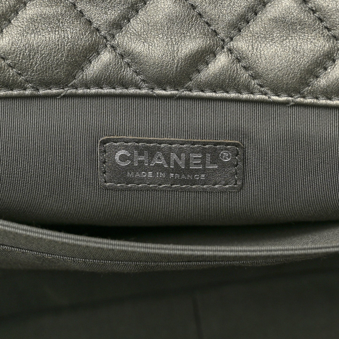 Metallic Calfskin Quilted XXL Travel Flap Bag Dark Silver