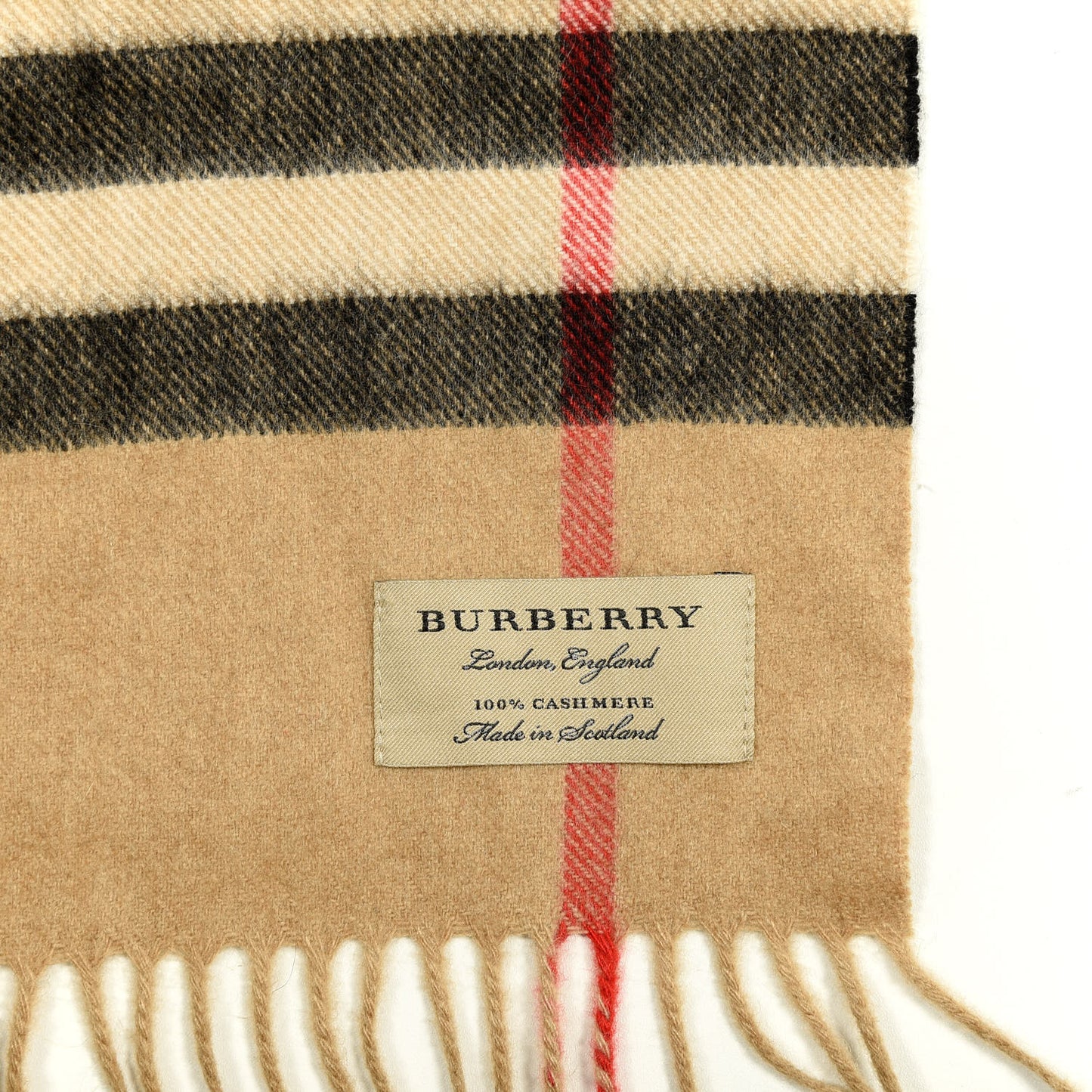 Cashmere Giant Check Fringe Scarf Archive Beige