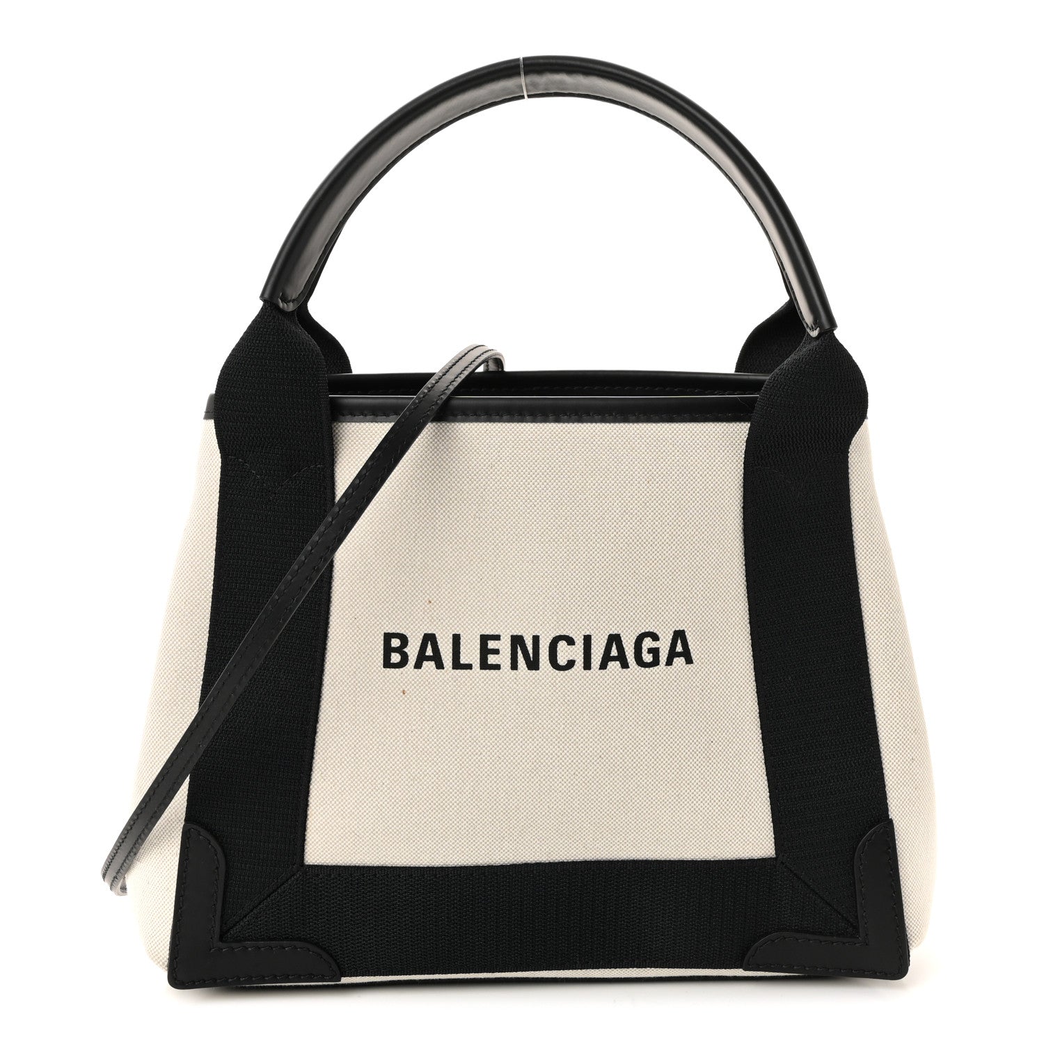 Balenciaga Cotton Canvas Calfskin Navy Cabas XS Natural Black