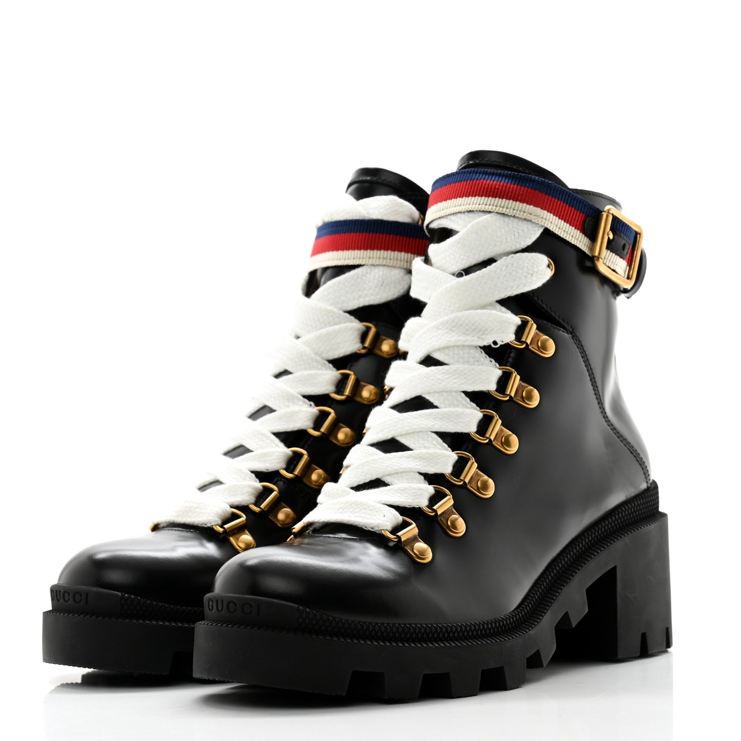 Calfskin Sylvie Web Womens Lace Up Combat Boots 35.5 Black