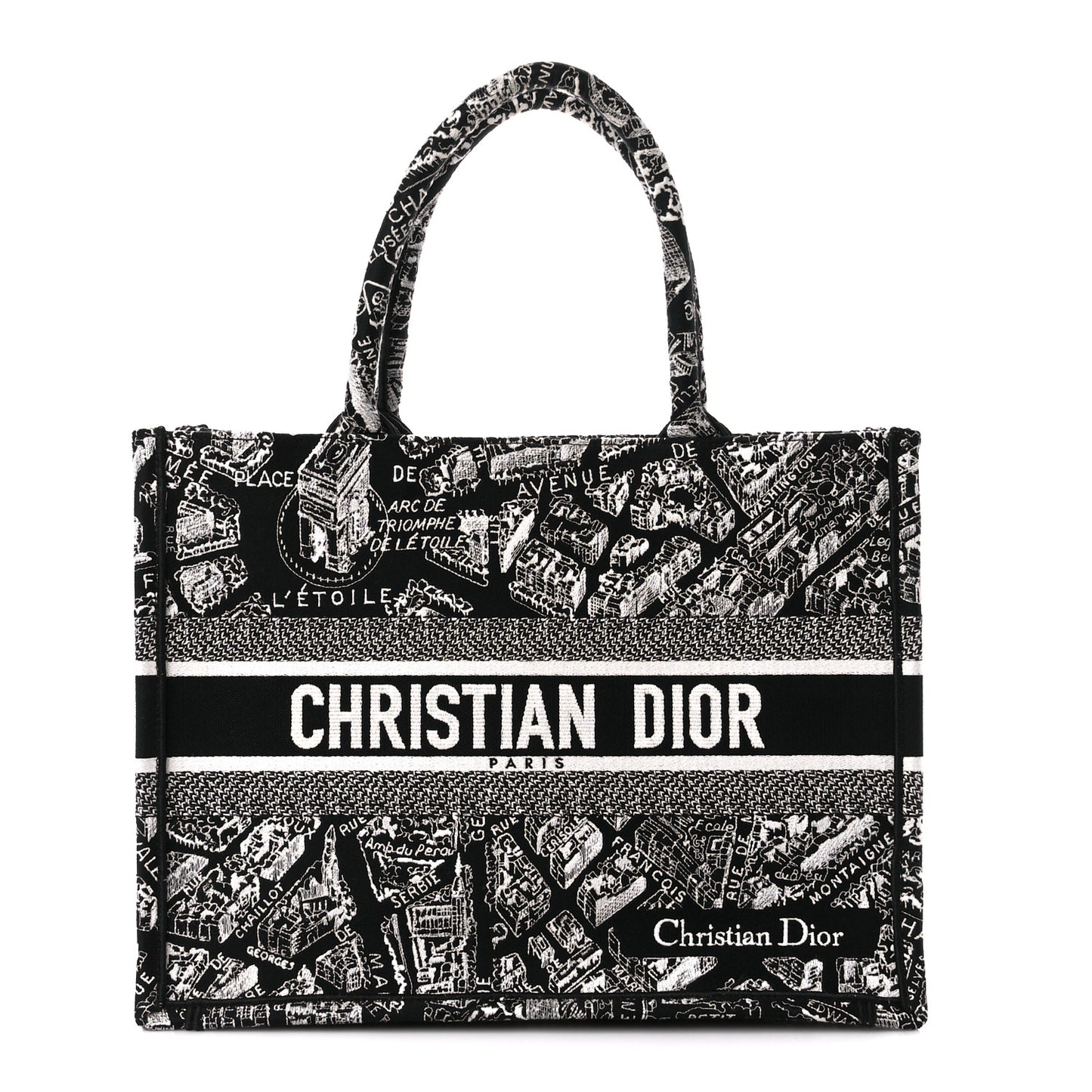 Canvas Embroidered Medium Plan De Paris Book Tote Black White