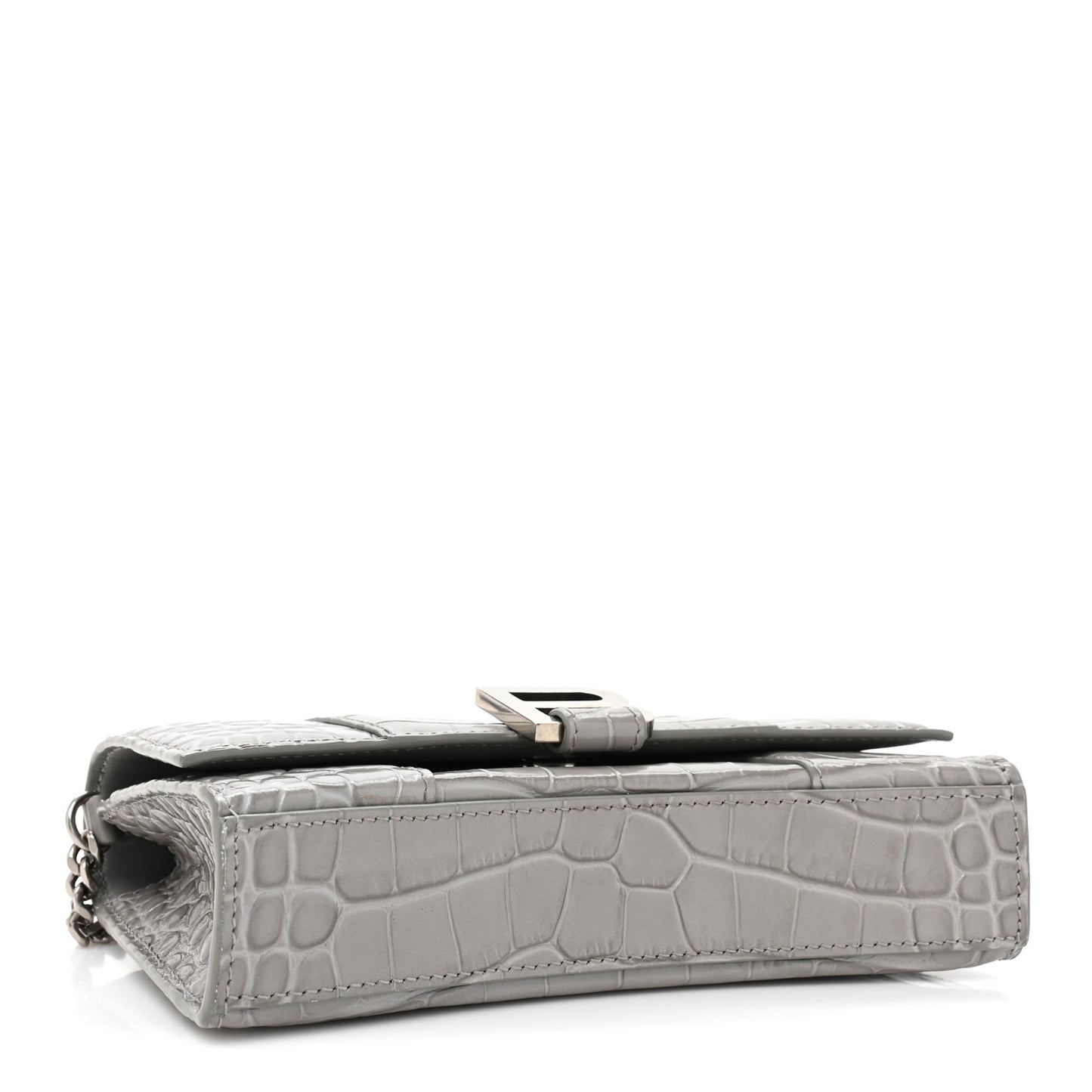 Shiny Calfskin Crocodile Embossed Hourglass Chain Bag Steel Grey