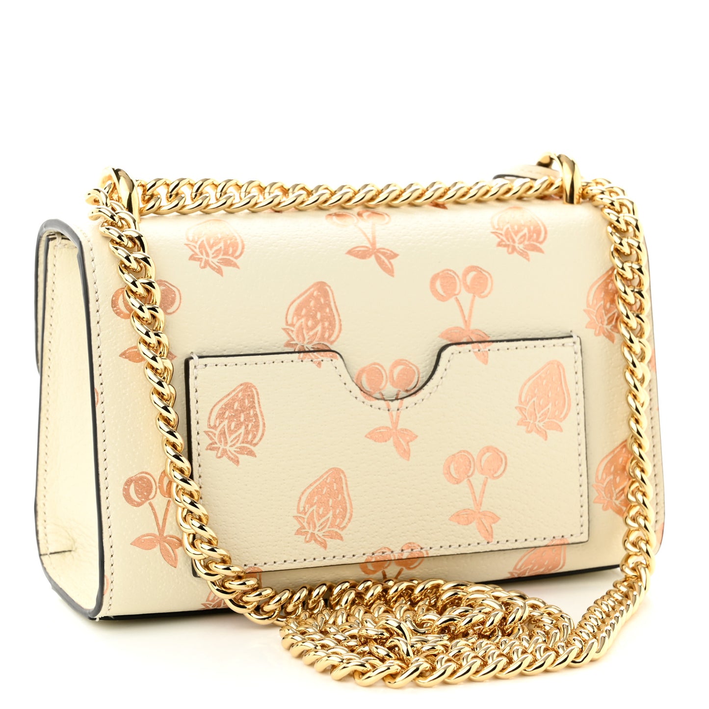 Textured Dollar Calfskin Berry Print Small Padlock Shoulder Bag Mystic White Light Copper