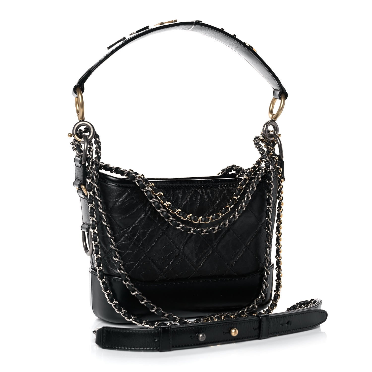 Chanel Aged Calfskin Quilted Small Gabrielle Logo Hobo Black 3 of 12