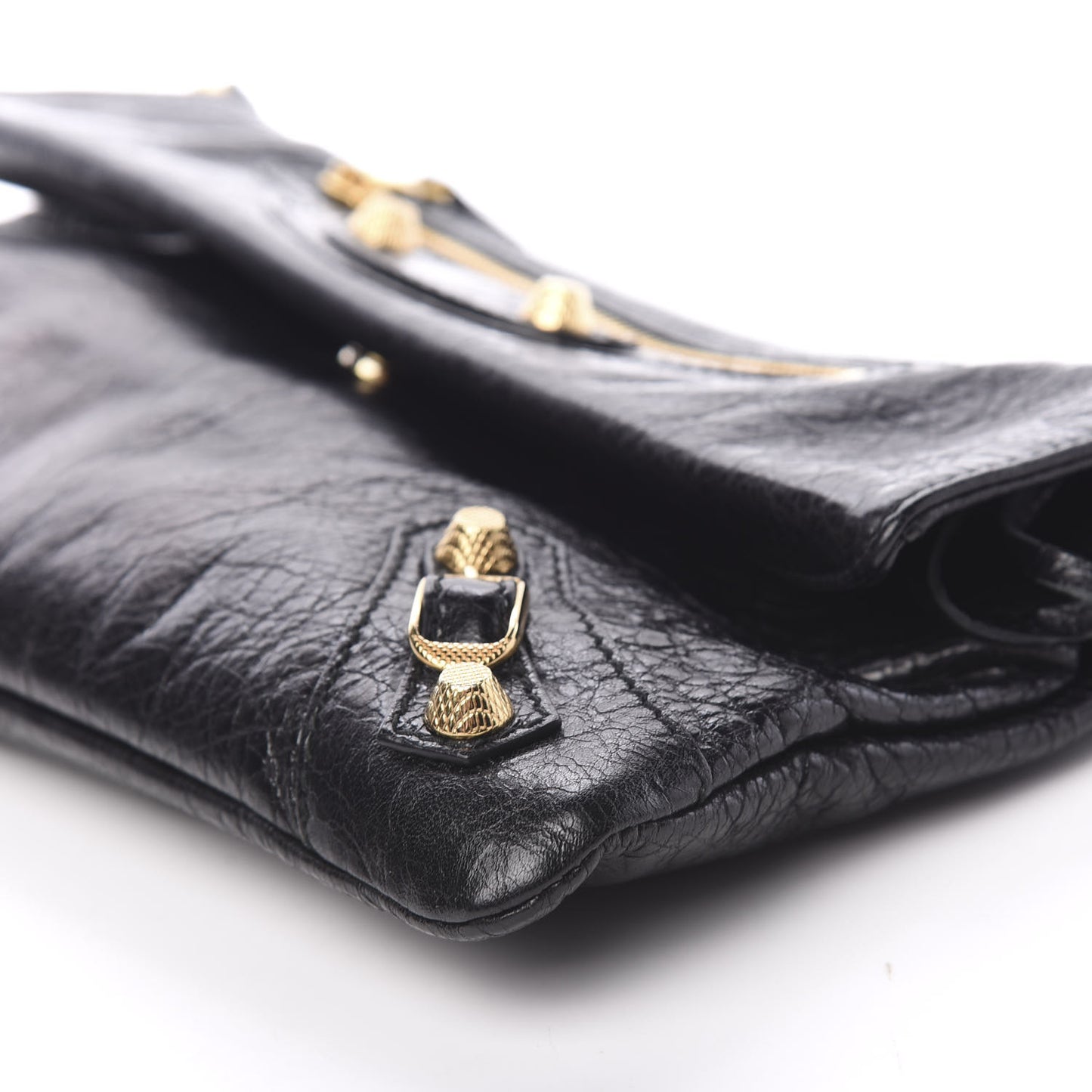 Agneau Giant 12 Gold Hardware Envelope Strap Clutch Black