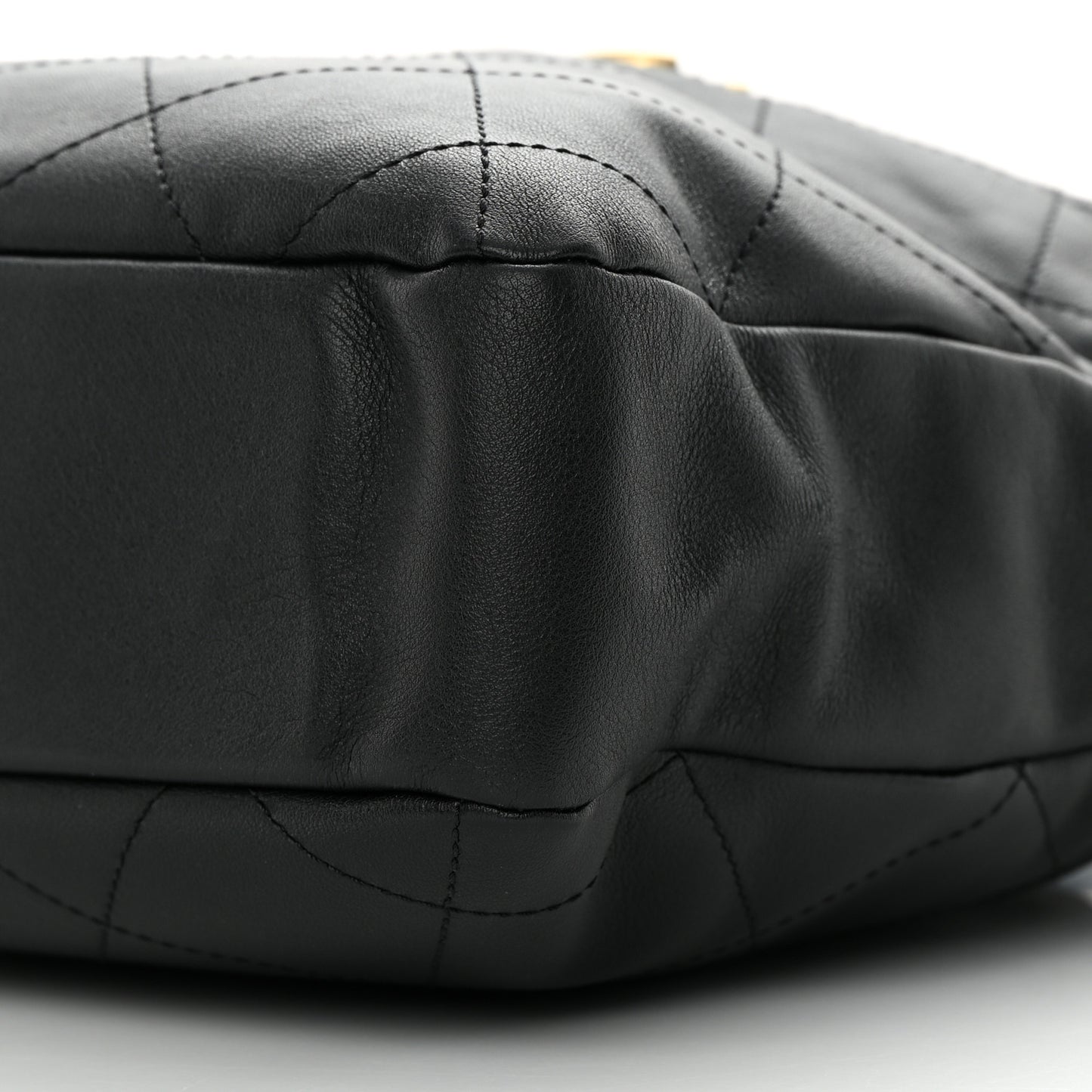 Calfskin Quilted Drawstring Bucket Bag Black