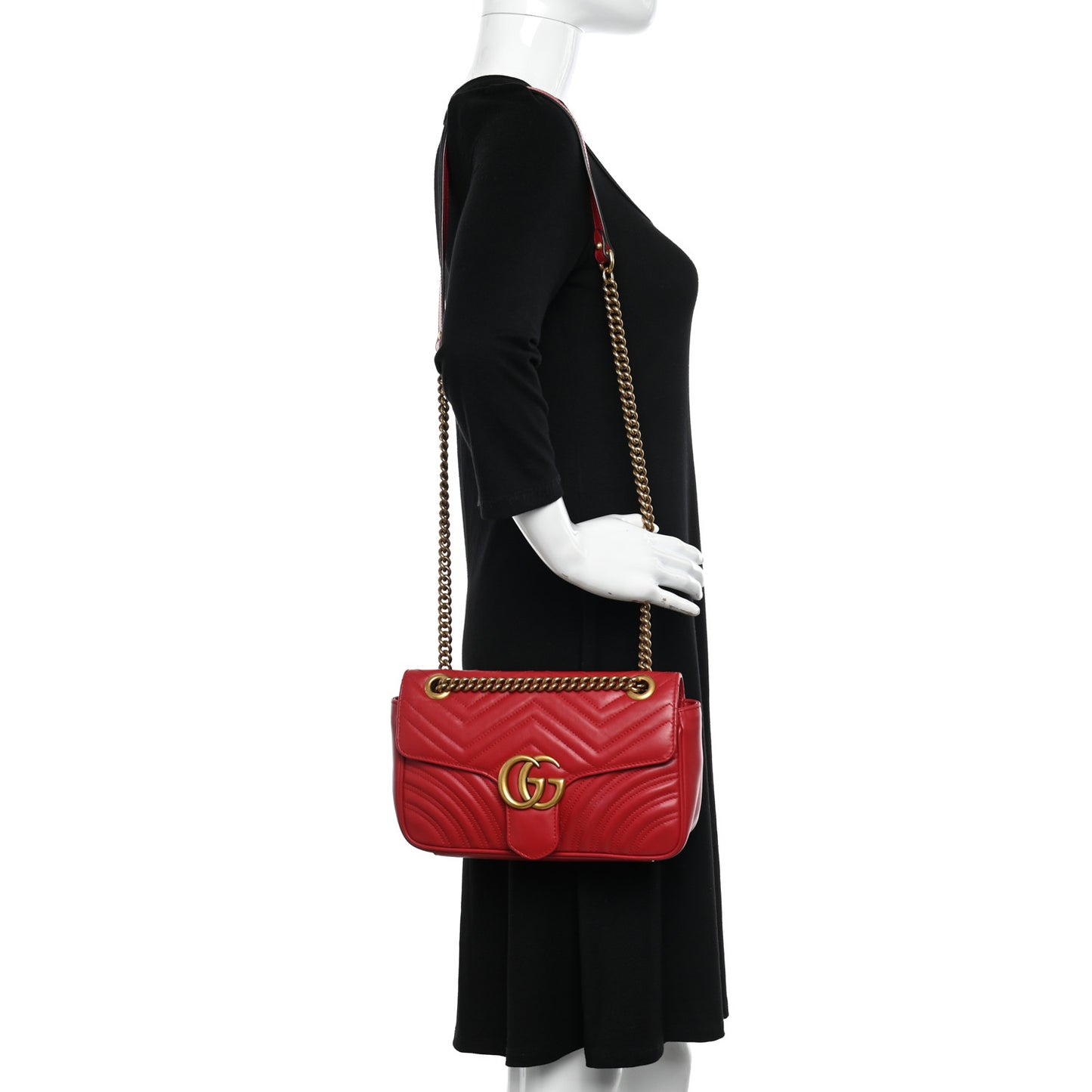 Calfskin Matelasse Small GG Marmont Shoulder Bag Hibiscus Red