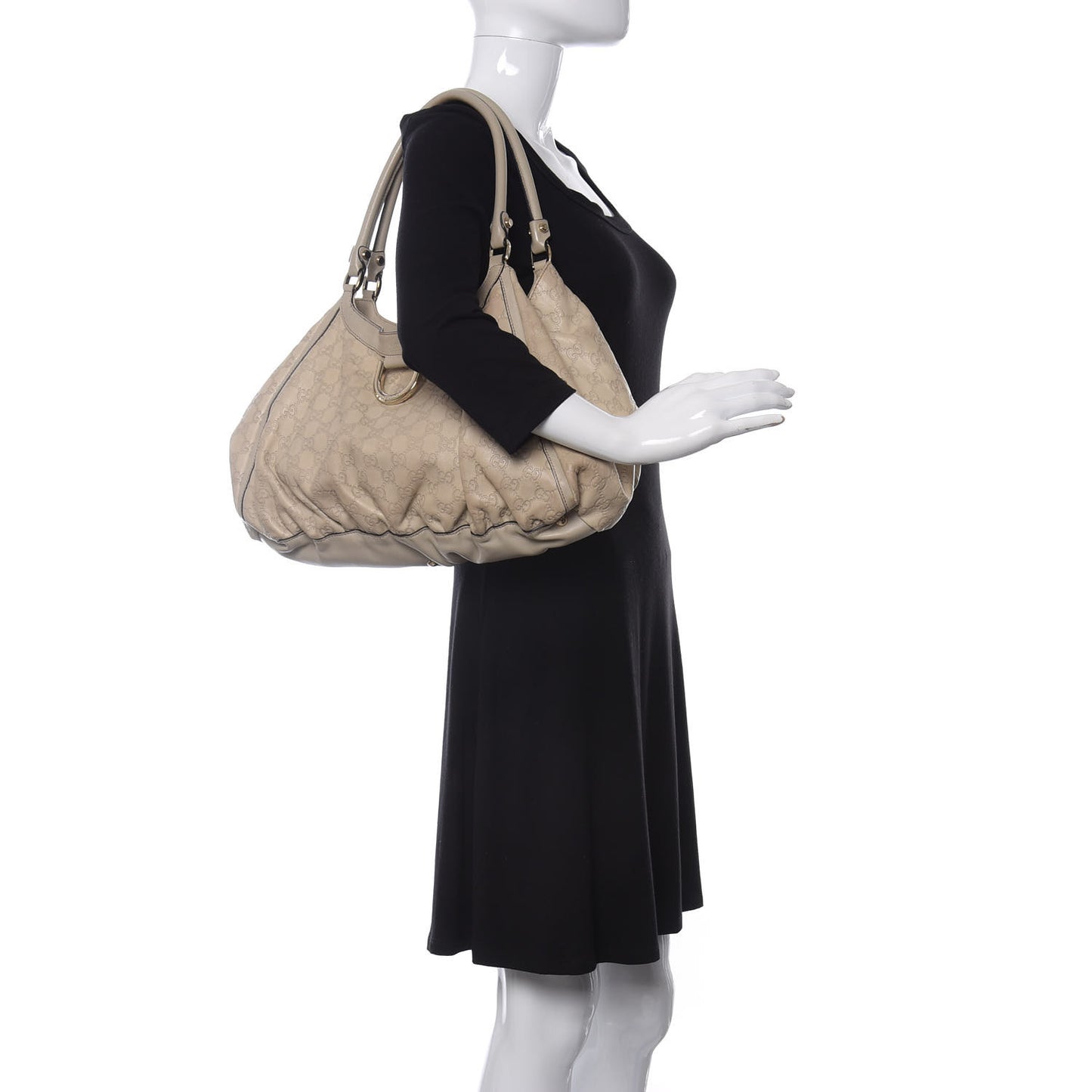 Guccissima Large D Gold Ring Shoulder Bag Off White