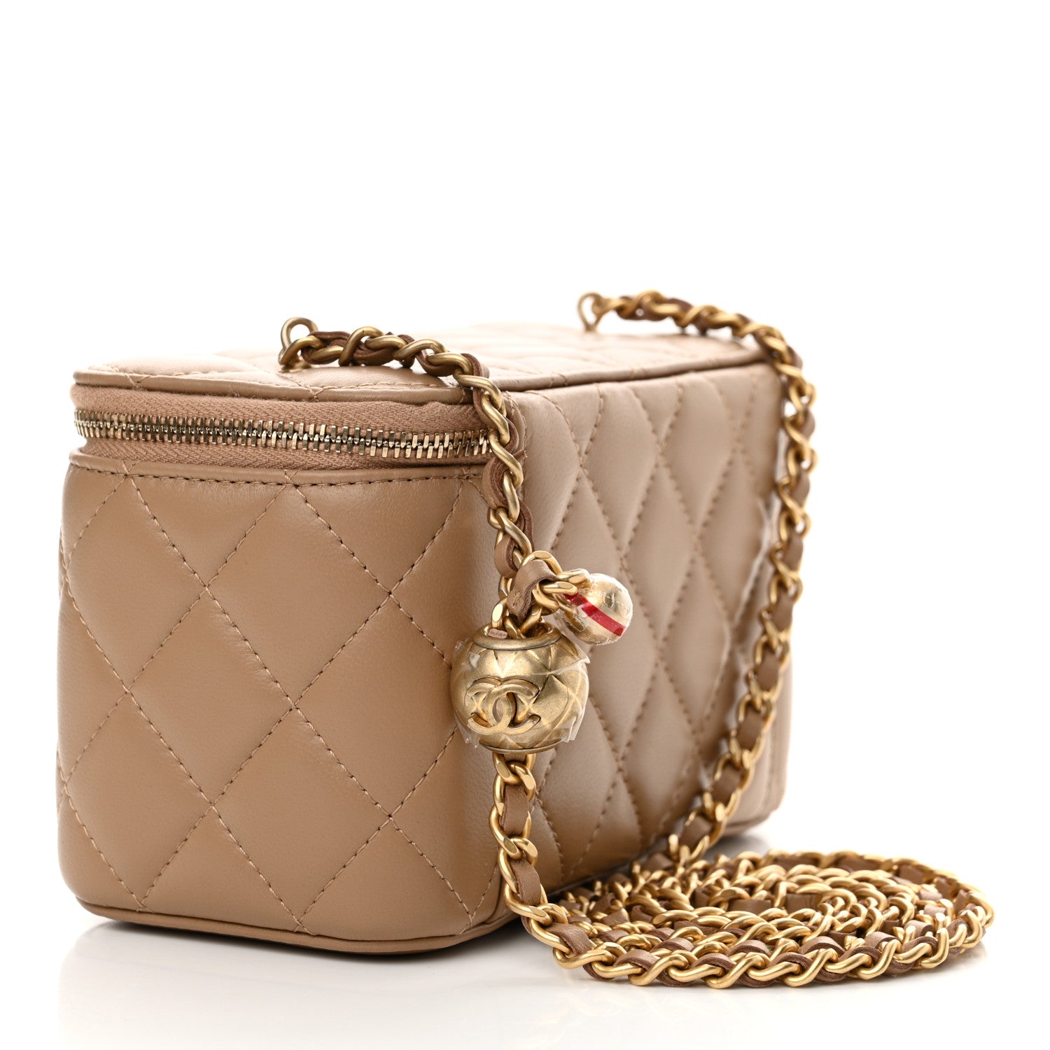 Chanel Lambskin Quilted Pearl Crush Small Vanity Case With Chain Dark Beige 3 of 11