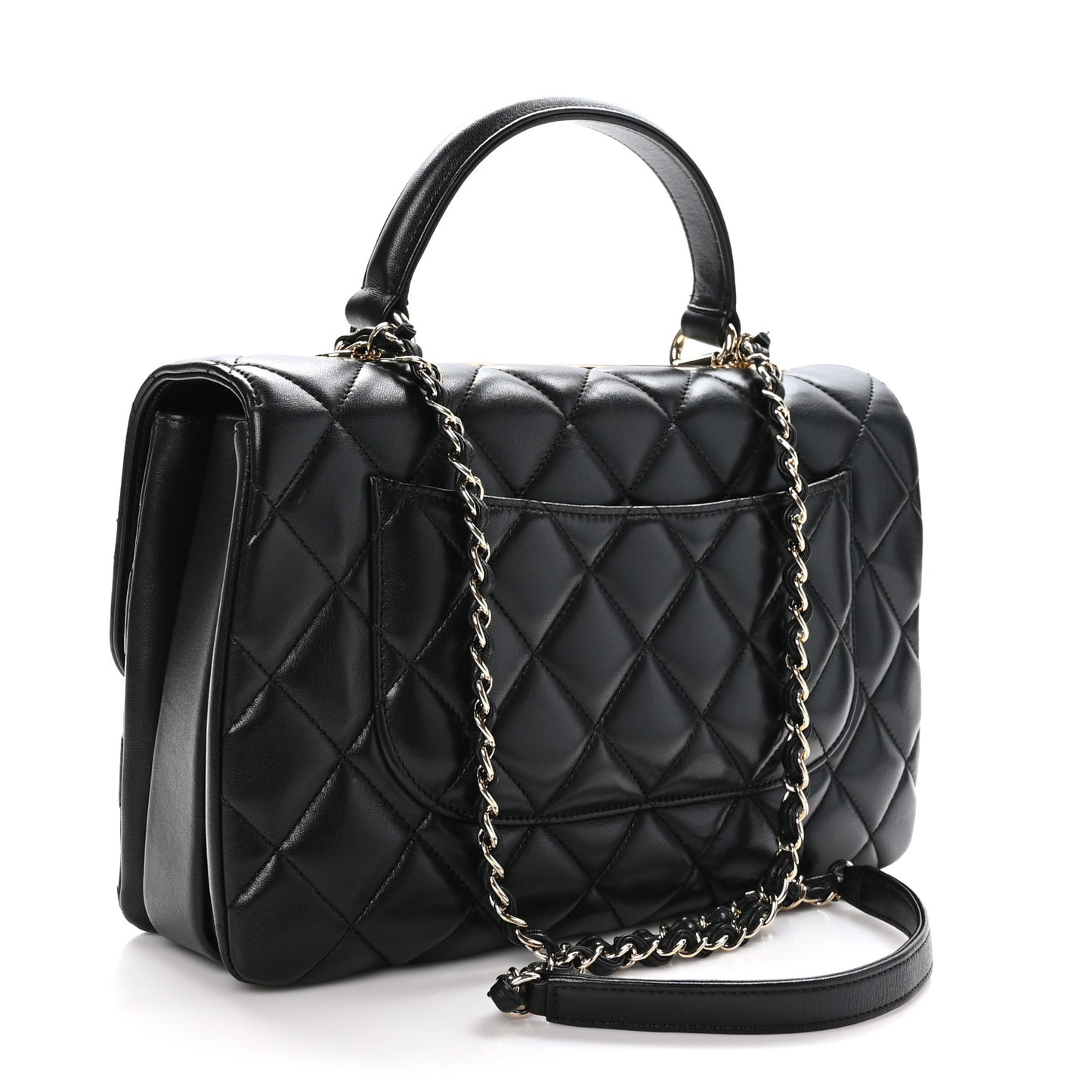 Lambskin Quilted Medium Trendy CC Flap Dual Handle Bag Black