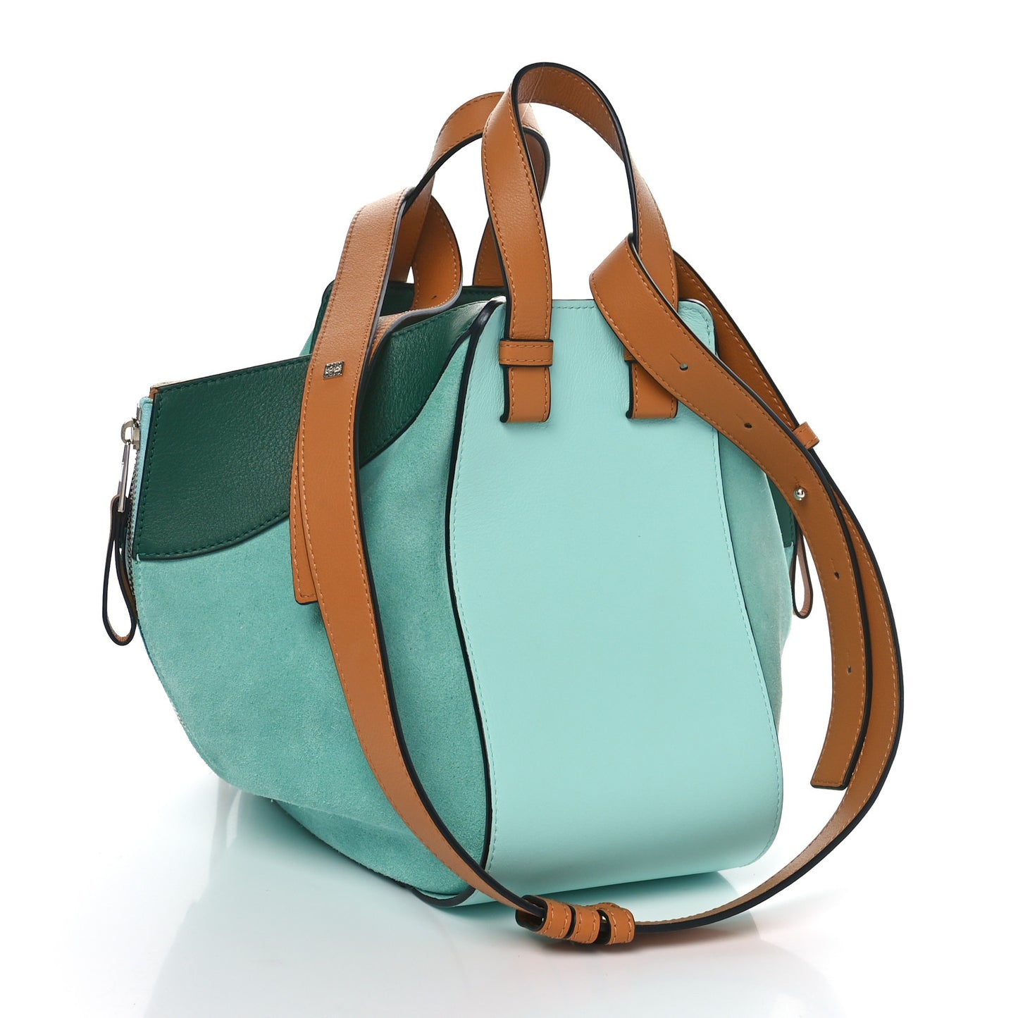 X KEN PRICE Calfskin Suede Small Easter Island Hammock Shoulder Bag Blue Tan Multicolor