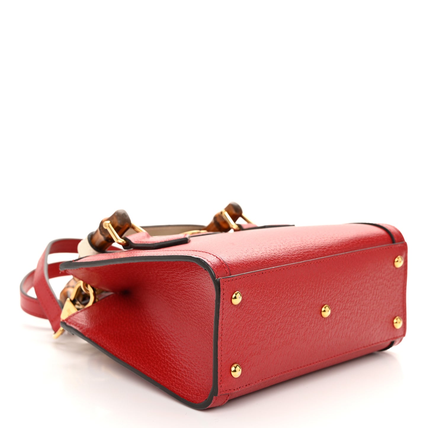 Textured Dollar Calfskin Web Mini Diana Tote Bag Red